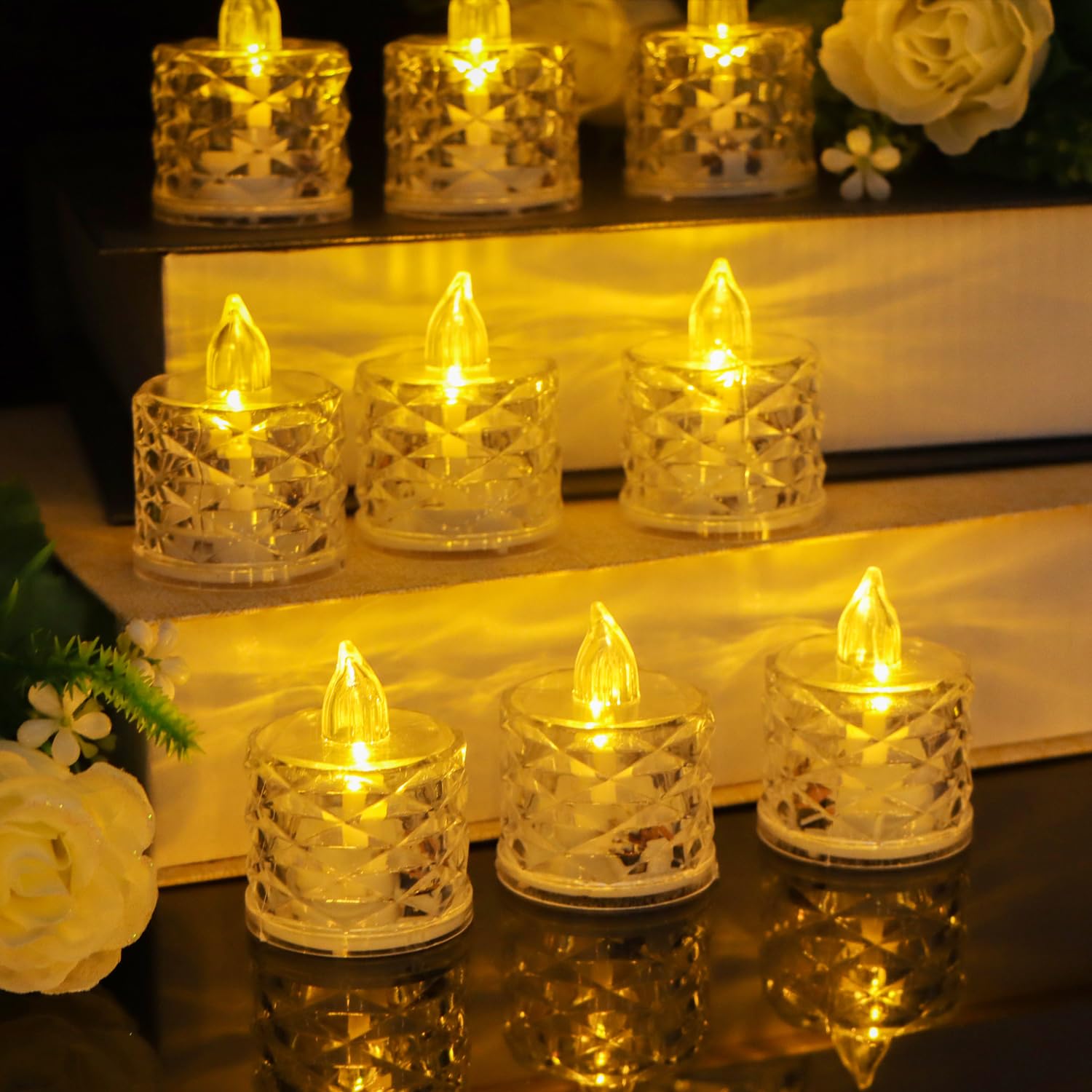One94Store Crystal LED Tea Light Flicking Candle 6 Pieces Decorative Smokeless Flameless Acrylic Candles Lights for Home Decorat