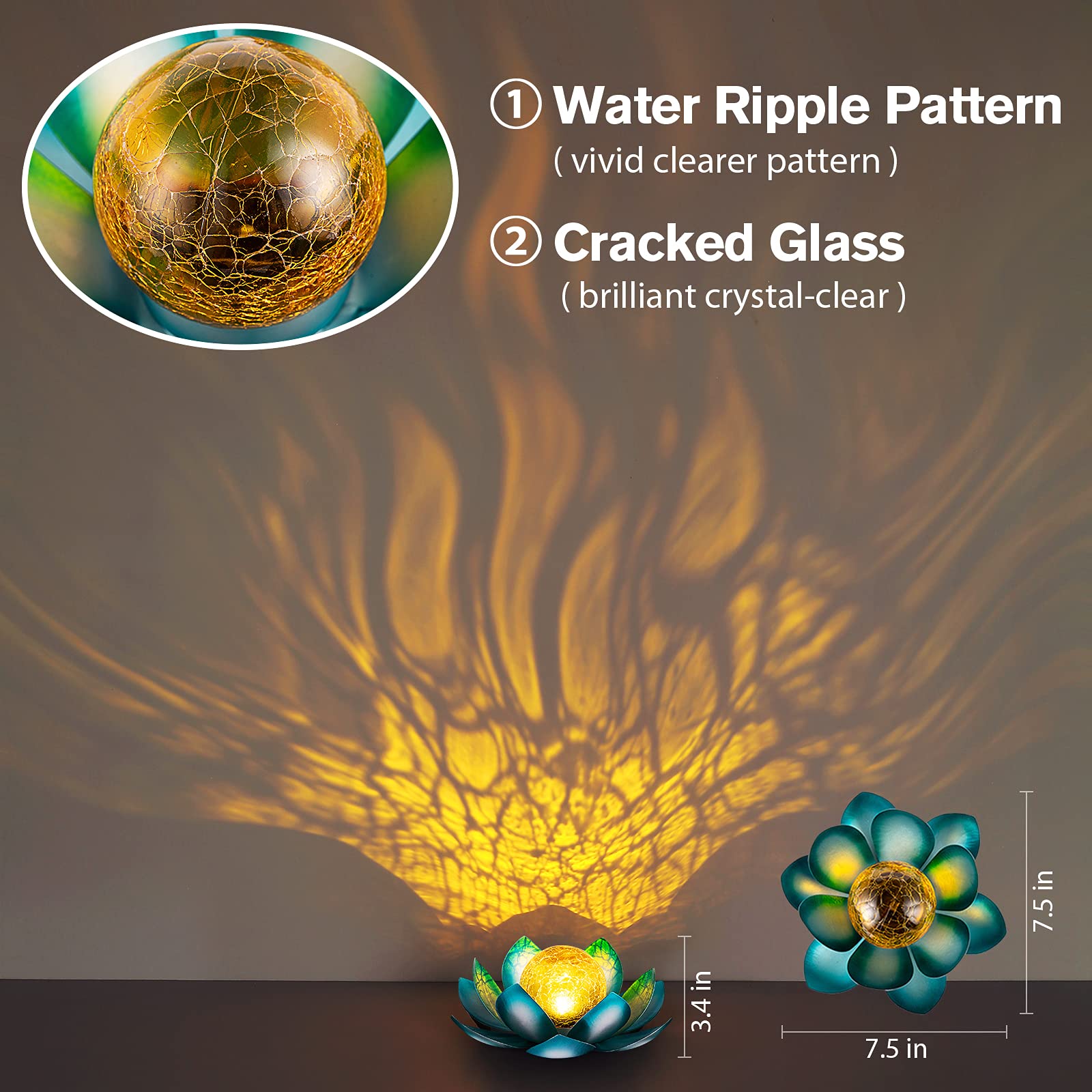 Aiiny Solar Light Outdoor(2Pack), Art Crackle Globe Glass Lotus Decoration, Solar Led Waterproof Blue Metal Flower Lights For Pa