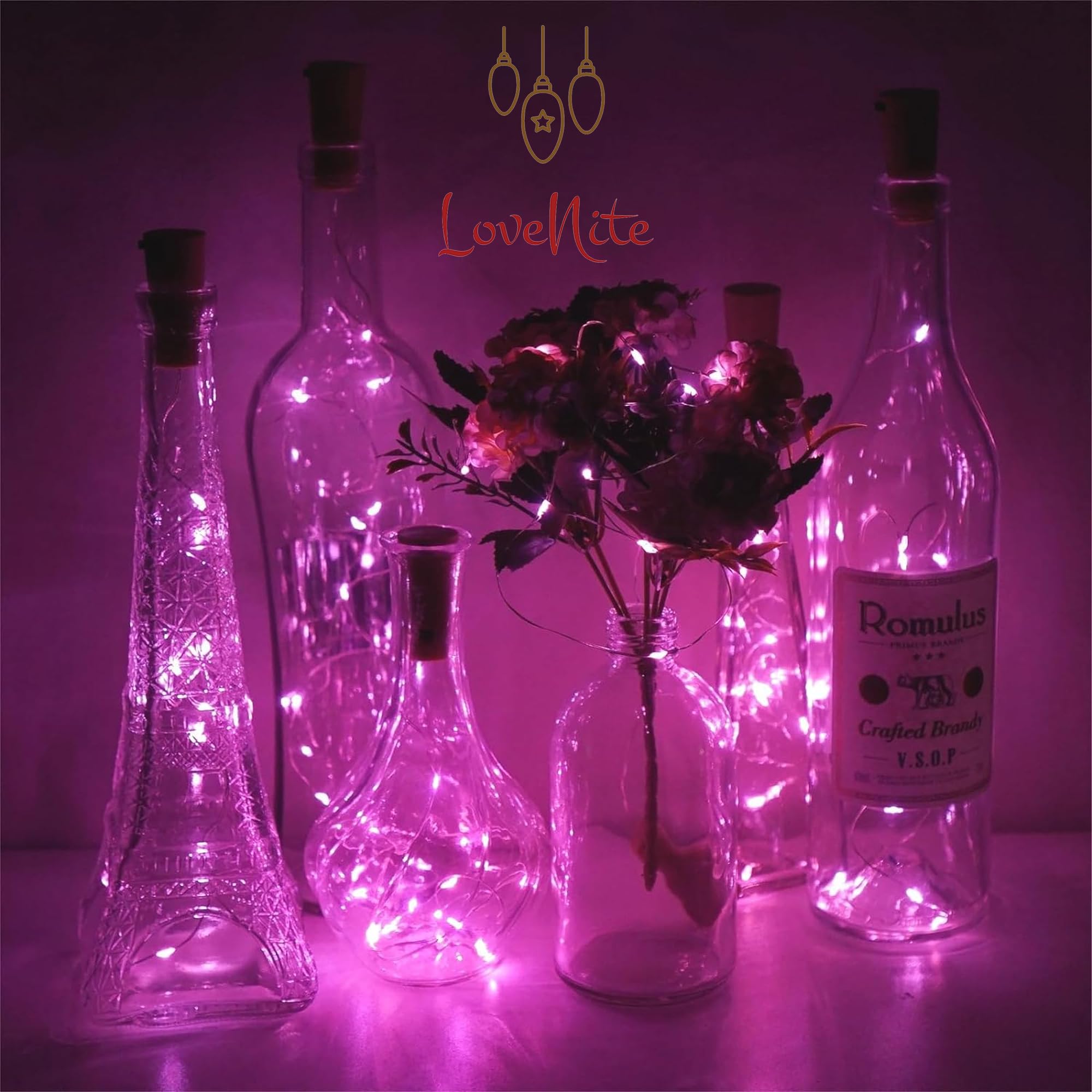 Lovenite Wine Bottle Lights With Cork, Battery Operated 20 Led Cork Shape Silver Wire Colorful Fairy Mini String Lights(No Bottles) For Diy, Party, Decor, Christmas, Halloween,Wedding (3, Pink)