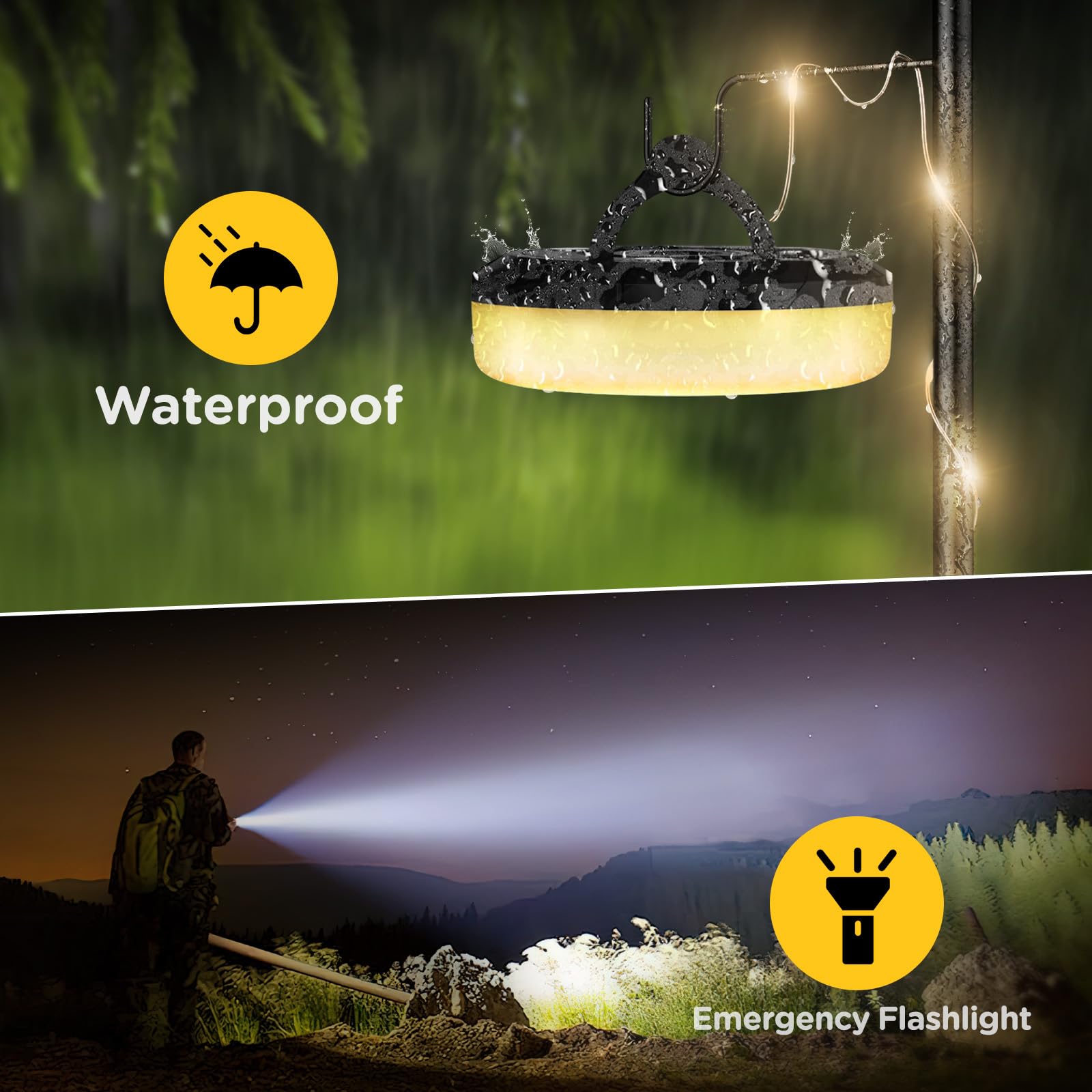 Ogery 2-Pack Camping String Lights, 32.8Ft Rechargeable Led, 8 Modes, Waterproof, Black, Model Og-L-Bl-T