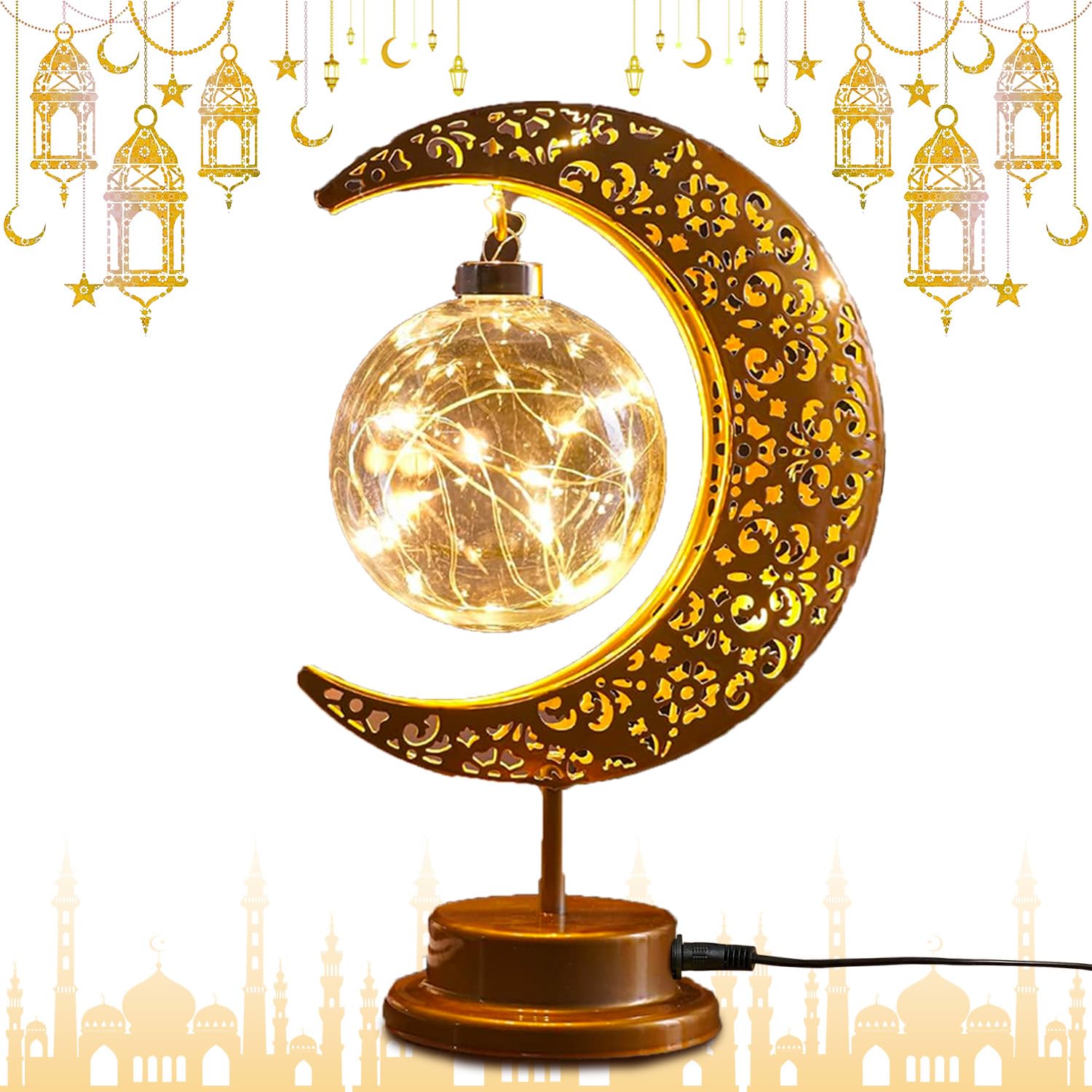 Moon Lamp, Ramadan Decorations for Home, Eid Mubarak Decorations Crescent Moon Night Light USB, Galaxy Light, Eid Gifts for Kids, Family, Ramadan Lights Decorations for Home Party Bedroom Table