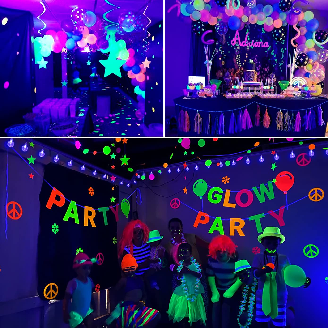 OMIKA 15FT UV Black Light String Lights, 30 LED Twinkle Fairy Lights with Remote, Model BG-UV-BO-4, Plastic & Copper Wires