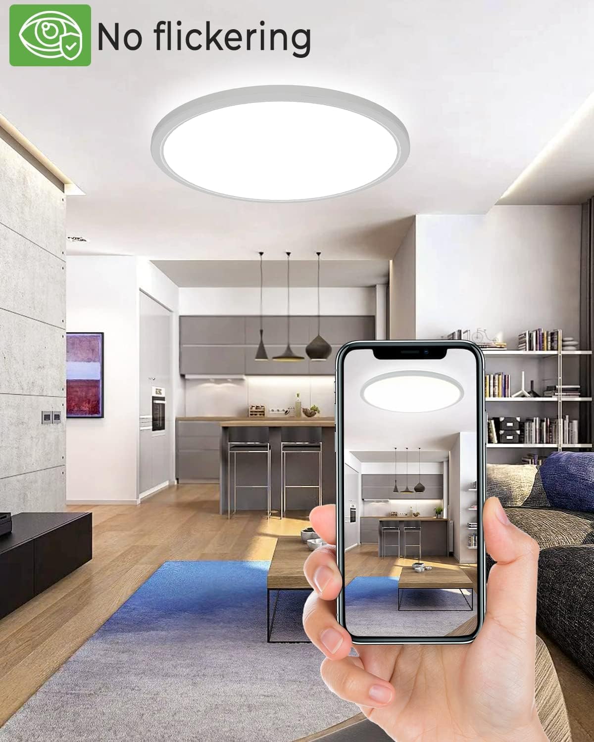 zemty LED Ceiling Light Flush Mount, 36W 4200lm, 16.5in, Selectable 3000K/4500K/6000K, White, Model CL