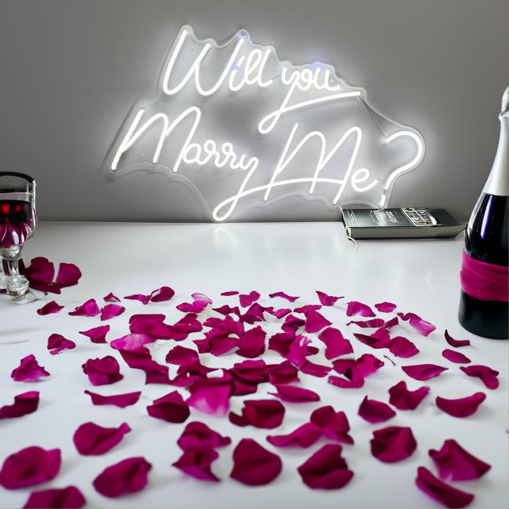 GENDAGAN Neon Sign Will You Marry Me? 12V Wedding Decor with Dimmer Switch, 21.65in Cool White, Silicone Material, 20 x 0.78 x