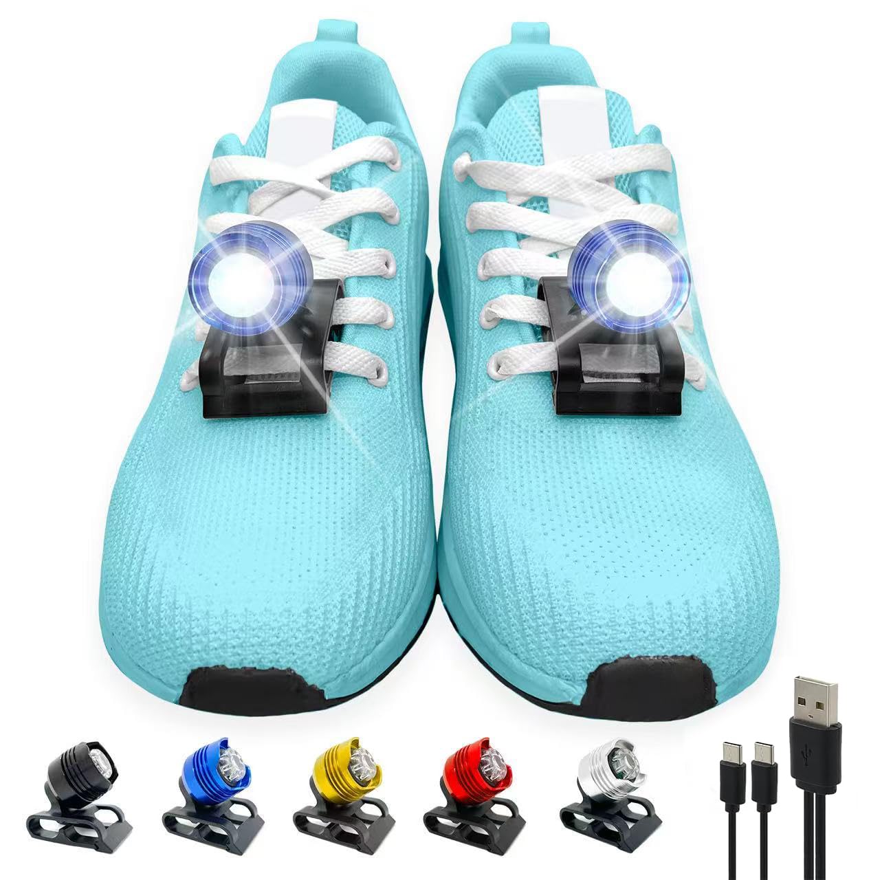 Vartiey Waterproof Shoe Lights for Runners, IPX5, 2 Pcs Headlights, Blue, Suitable for mature-themeds and Kids