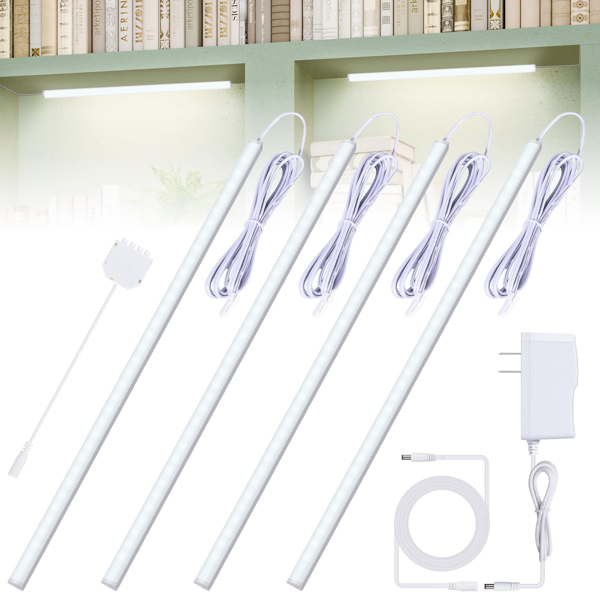 JUSJUBR LED Display Lights, Cold White Strip Light Bars, 4x12 inch Aluminum Cabinet Lighting for Display Case and Bookshelf