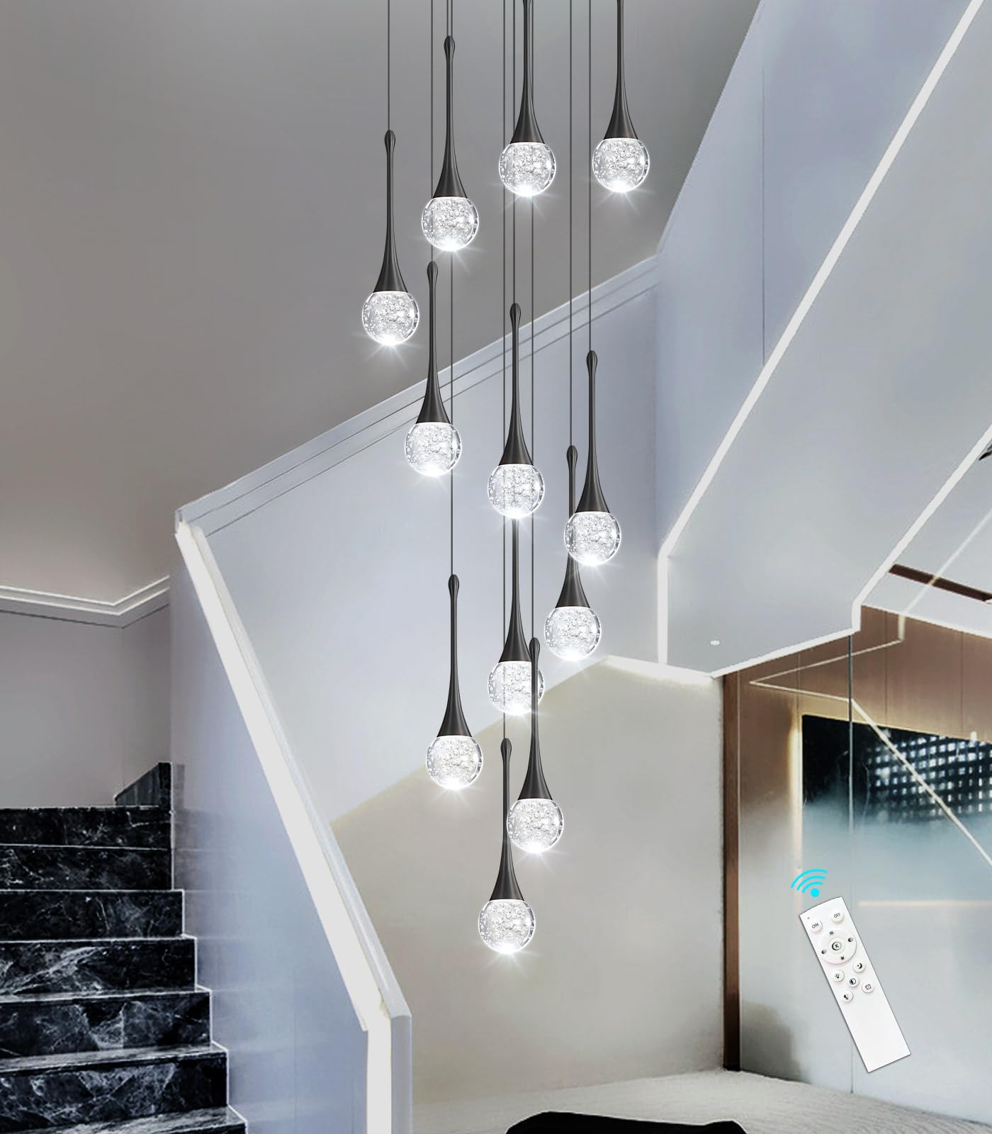 Cenozo 118 Inches Modern Glam Crystal Chandelier For High Ceiling Led Dimmable Ceiling Pendant Light Staircase Foyer Enterway Li
