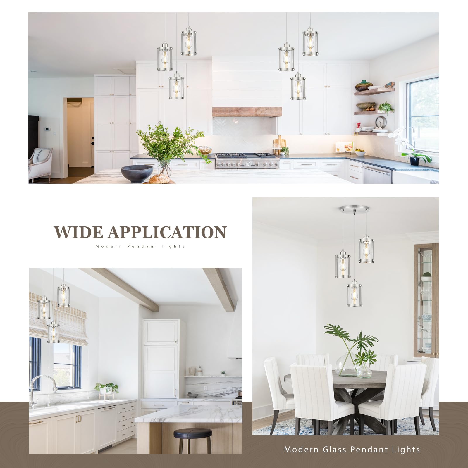 Osimir 3-Light Pendant Lighting, Brushed Nickel Dining Room Chandelier Light Fixture Over Table With Clear Glass, Modern Cluster