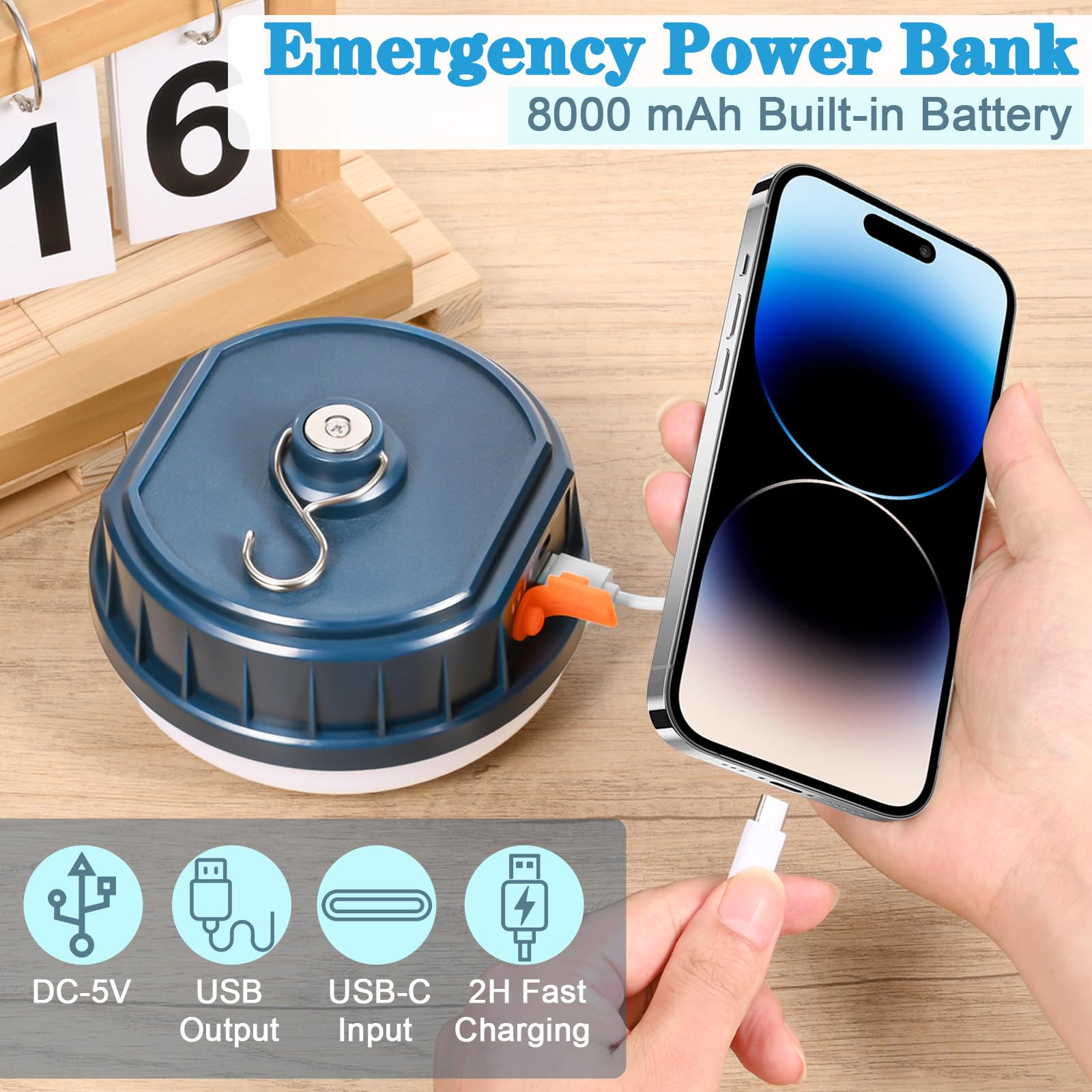 2PCS LED Flashlinght Hanging Camping Lantern Rechargeable Lamp Essentials, 200W Outdoor Camping Tent Lights for Camper Decor, 40