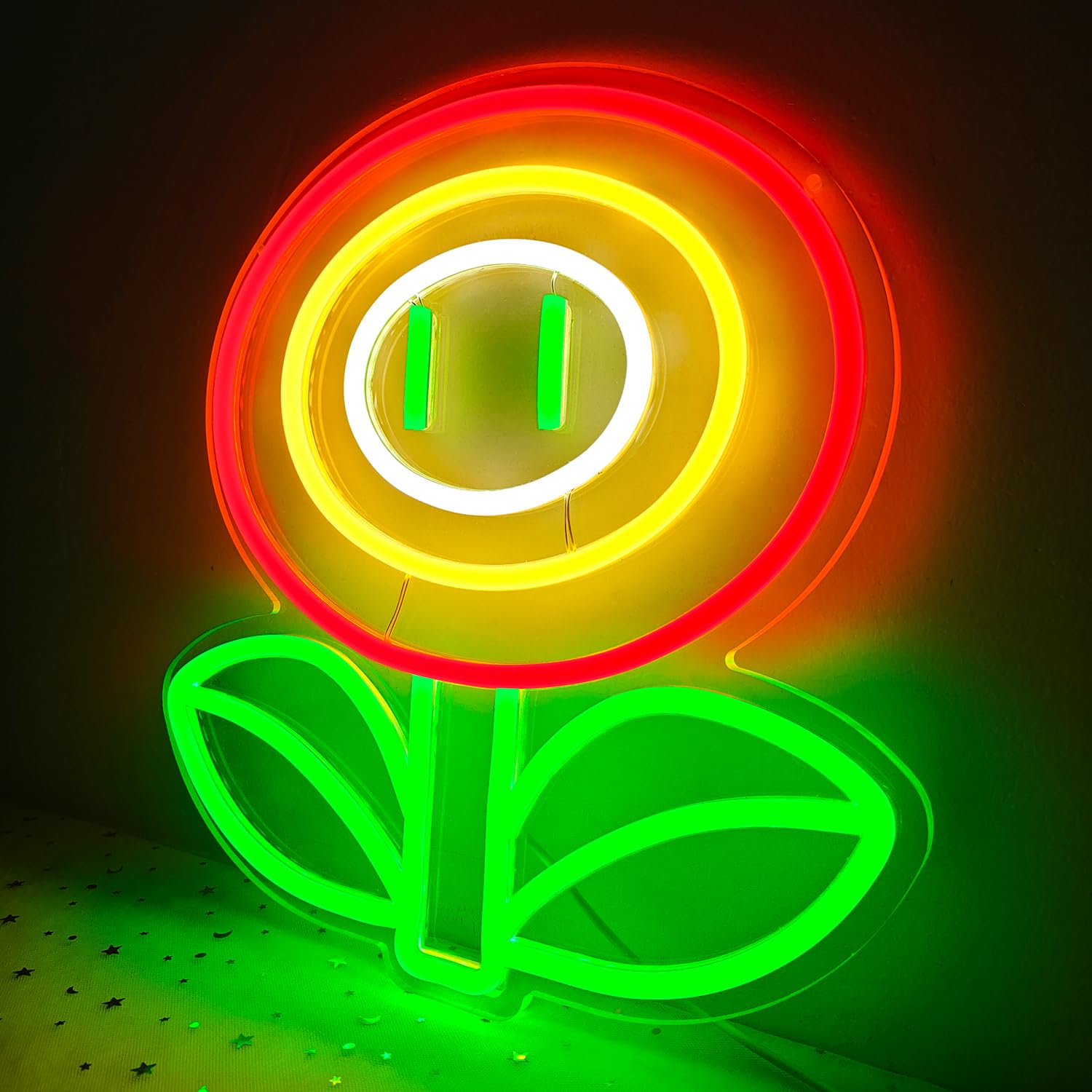 OvoNinn Fire Flower Neon Sign LED Light Multicolor 11.8inx12.4in Acrylic SuperFlower for Game Room, Boy’s Bedroom, Man Cave