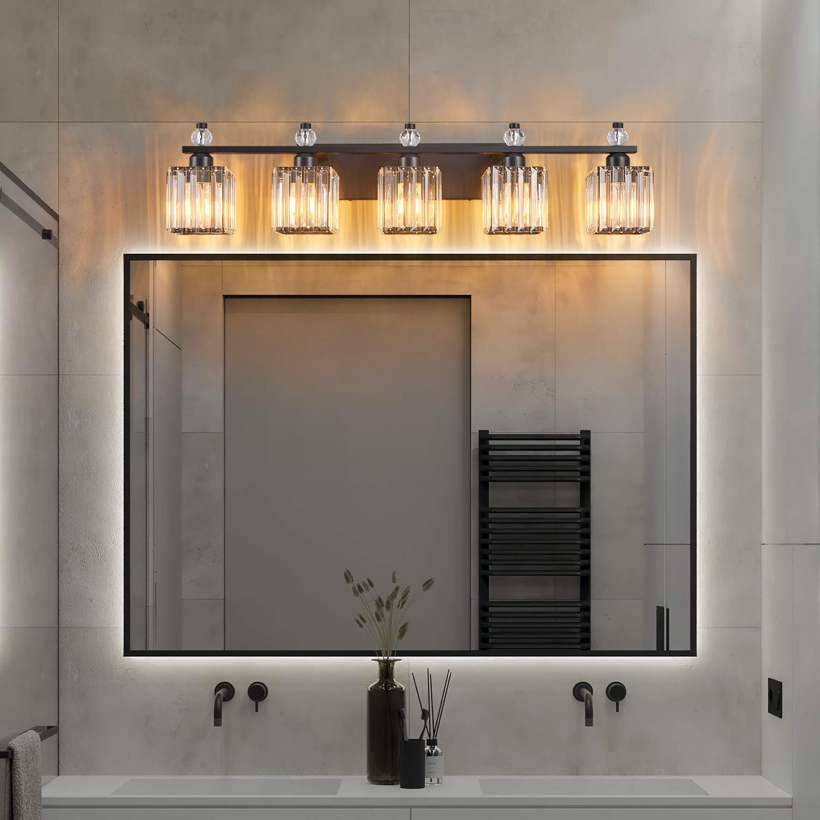 FDPBY 5-Light Crystal Vanity Light Sand Black Bathroom Fixtures Model 290