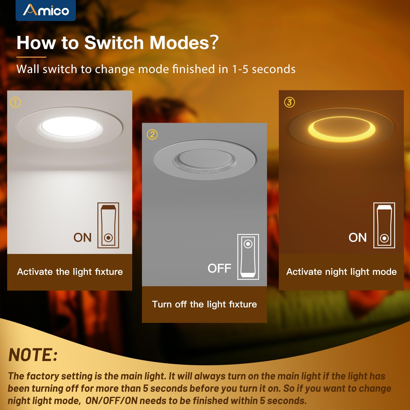 Amico 12 Pack 6 Inch 5Cct Led Recessed Lighting With Night Light, 12.5W=100W, 1000Lm Can Lights With Baffle Trim, Dimmable, Retr