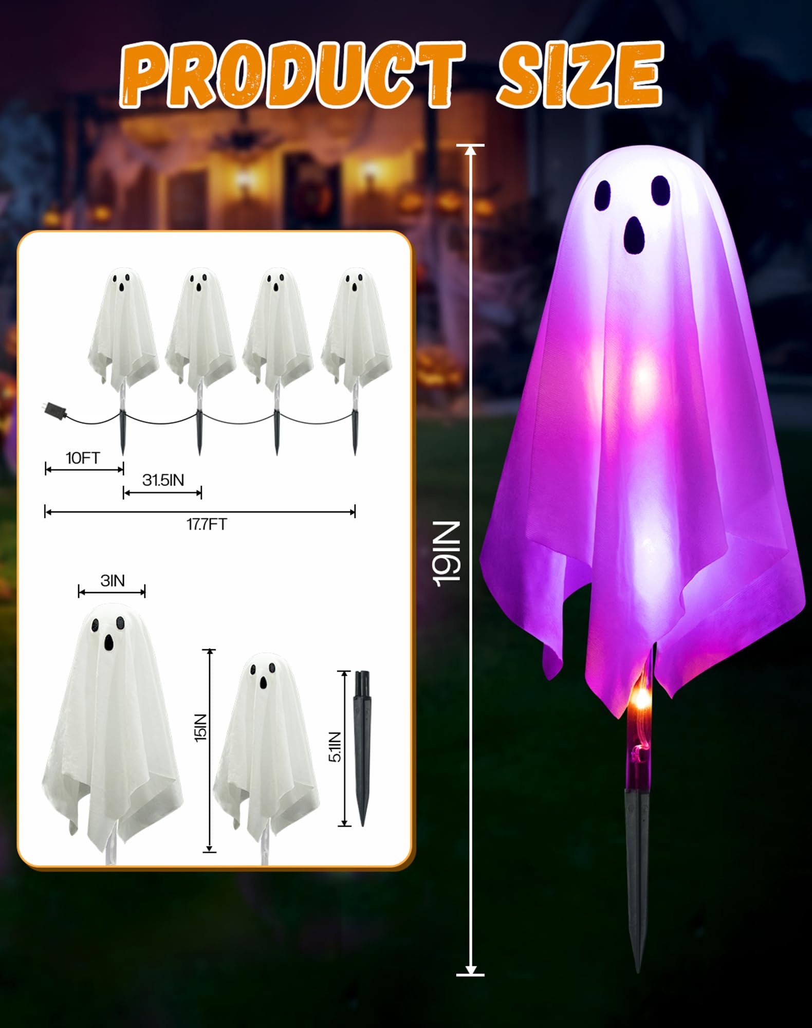FREECUBE Halloween Ghost Pathway Lights, 4 Pack, Multi-colored, APP Control & Remote, Dimming, Music Sync, Plastic, Model BESL78