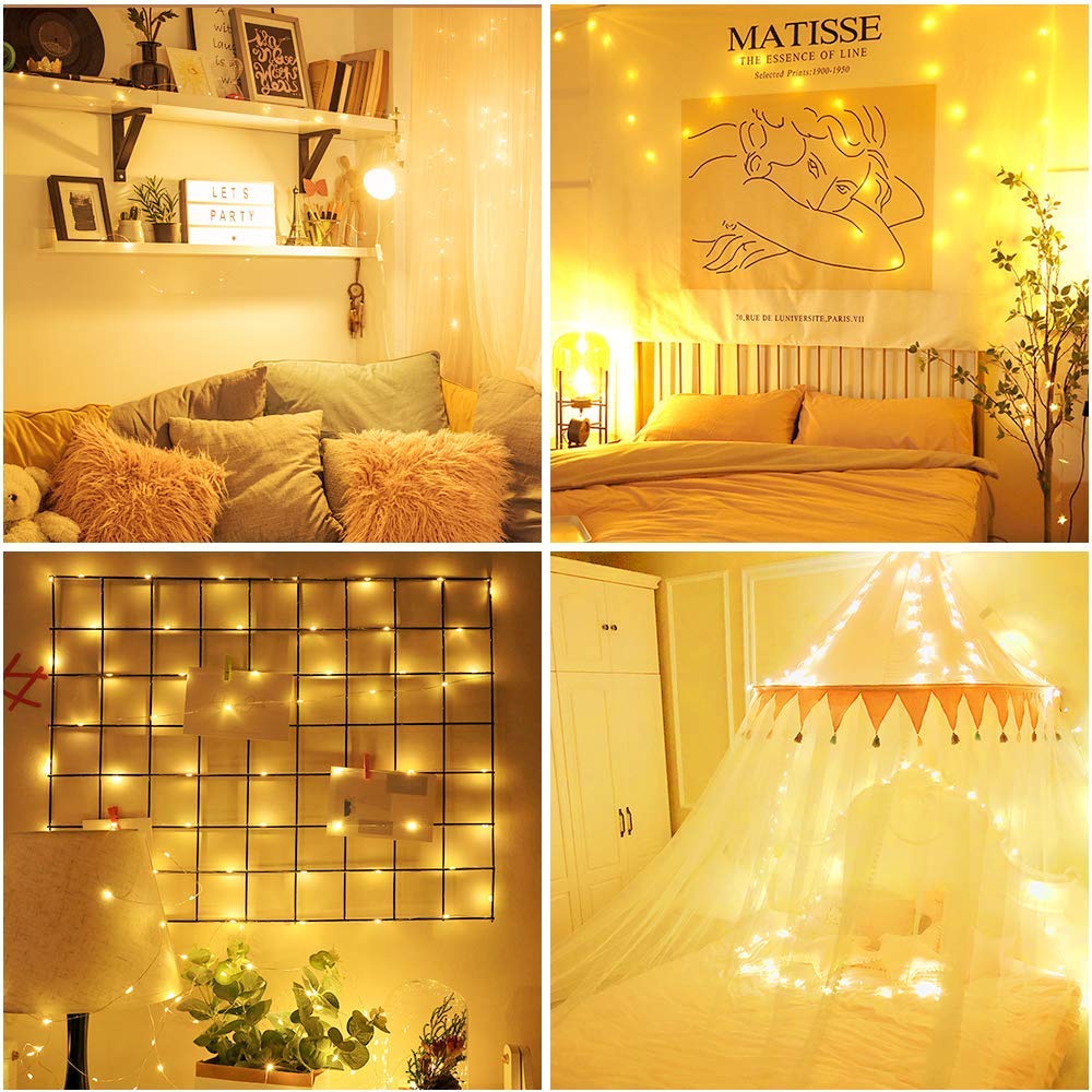Moobibear LED String Lights, 99ft 300 LEDs, Dimmable Copper Fairy Lights with Remote, Warm White for Outdoor Garden Party Decor