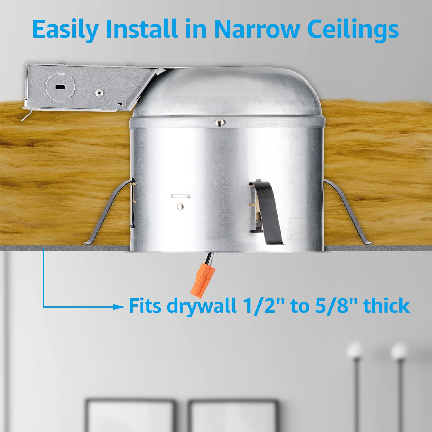 TORCHSTAR 6 Inch Remodel Recessed Lighting Housing, 8 Pack, Shallow IC Rated, Damp Location, ETL Listed, Silver, Model 49387