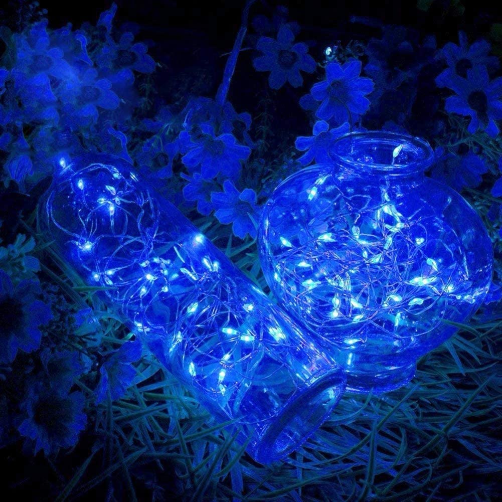 Twinkle Star 33ft 100 LED Battery Operated Fairy Lights, Waterproof Silver Wire, Remote Control, Blue, Model TW-B3399