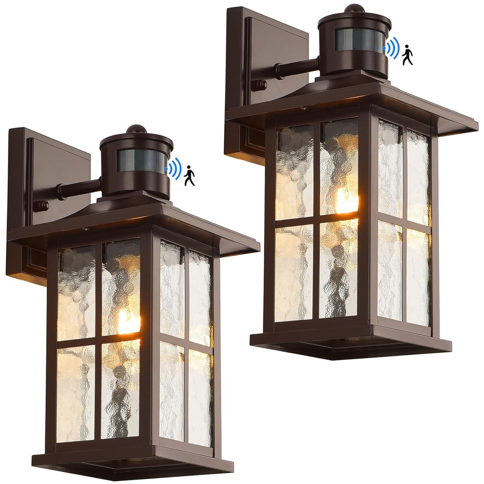 FLEDAVID 2 Pack Motion Sensor Outdoor Wall Lights Dusk to Dawn Exterior Porch Lantern Brown Outside Sconce Lighting Fixtures Rus