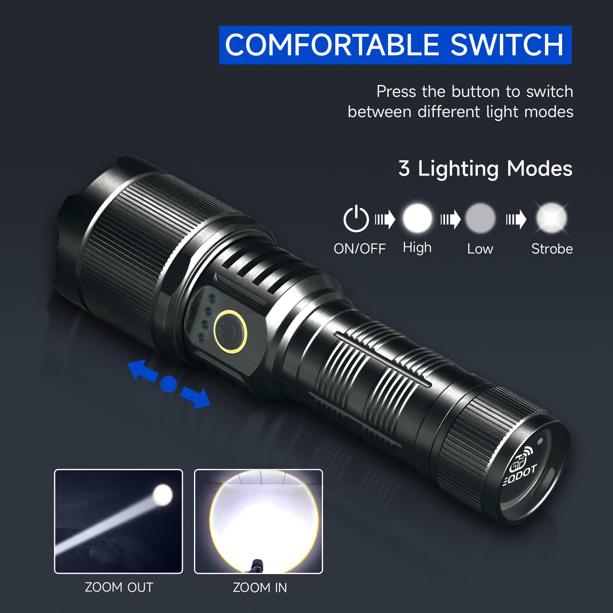 Tecbott Rechargeable Flashlights 900000 High Lumens Super Bright Led Flashlight High Powered Tactical Flashlights Zoomable 3 Modes Ipx6 Waterproof Handheld Flash Light For Camping Outdoor Emergencies