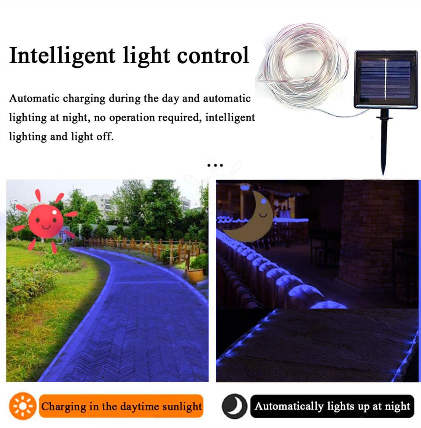 Kushopfast Solar Rope Lights, 66 Feet 200 Led Solar String Lights Outdoor Waterproof 8 Modes Fairy Tube Light Garden Christmas L