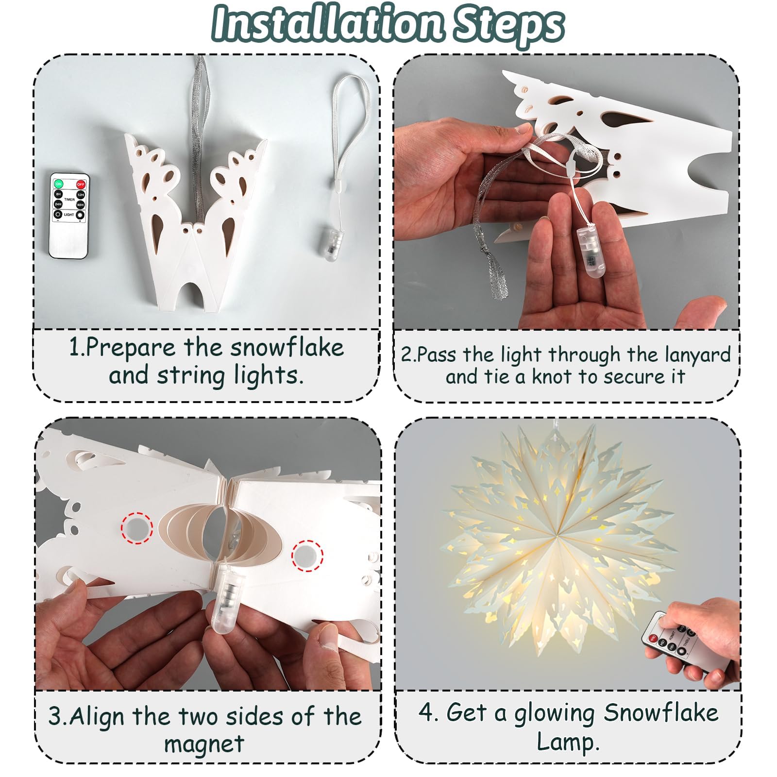 OuMuaMua 5 Pack Christmas Paper Snowflake Lanterns, White LED Hanging Lamps for Holiday Party Decorations, Model GSD001