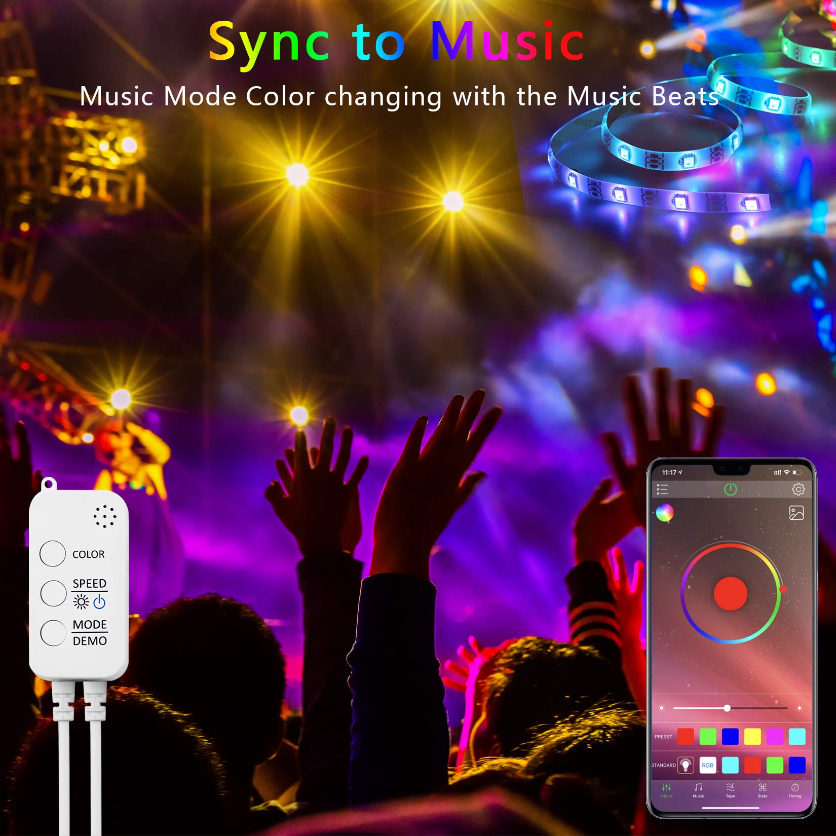 Qzyl 50 Feet Led Strip Lights Home,Led Lights For Bedroom,Music Sync Color Changing Flexible Timing Rope Lights,44 Key Remote App Control Rgb Tape Light Diy Colors Luces For Bedroom Party Decoration