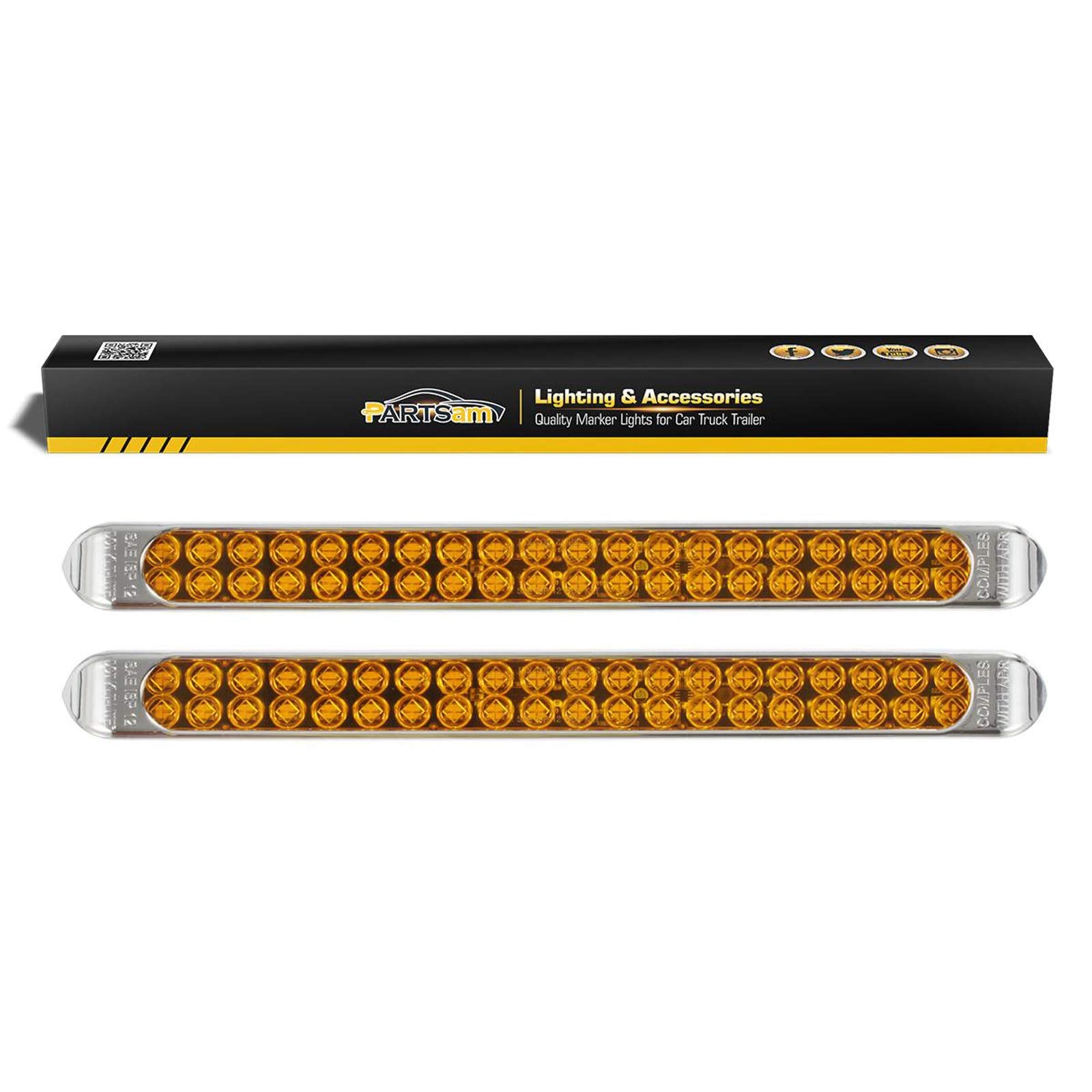 Partsam Submersible 17 Inch Thin Amber Led Turn Signal Light Bar 40 LED Sealed Utility Trailer Truck RV Led Marker Clearance Identification Light Bar w/Chrome Bezel DOT Compliant (Pack of 2)