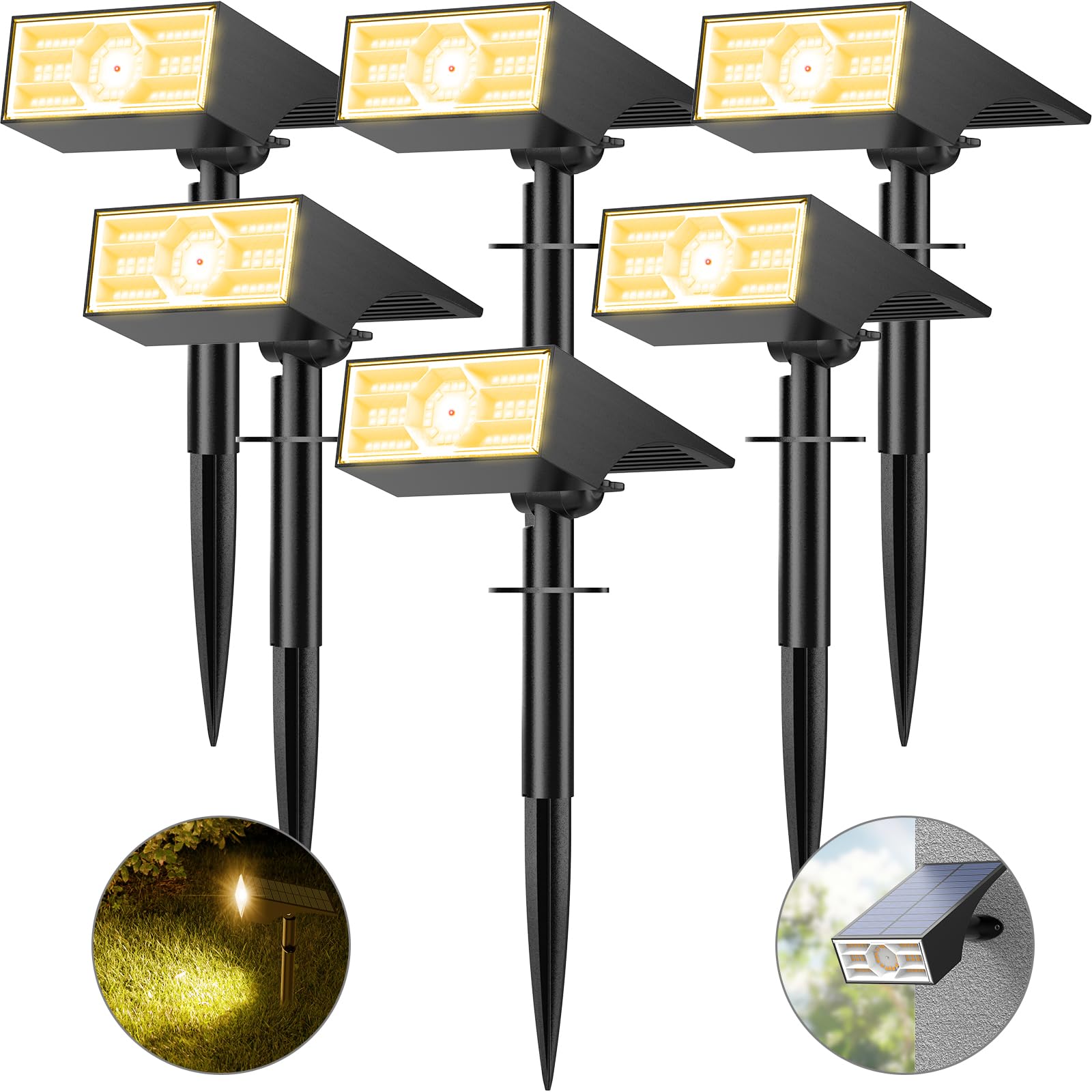 Katipeal Solar Spot Lights Outdoor, 56 LED/6 Pack Outdoor Solar Lights for Yard, 4 Lighting Modes Solar Landscape Spotlights Wat