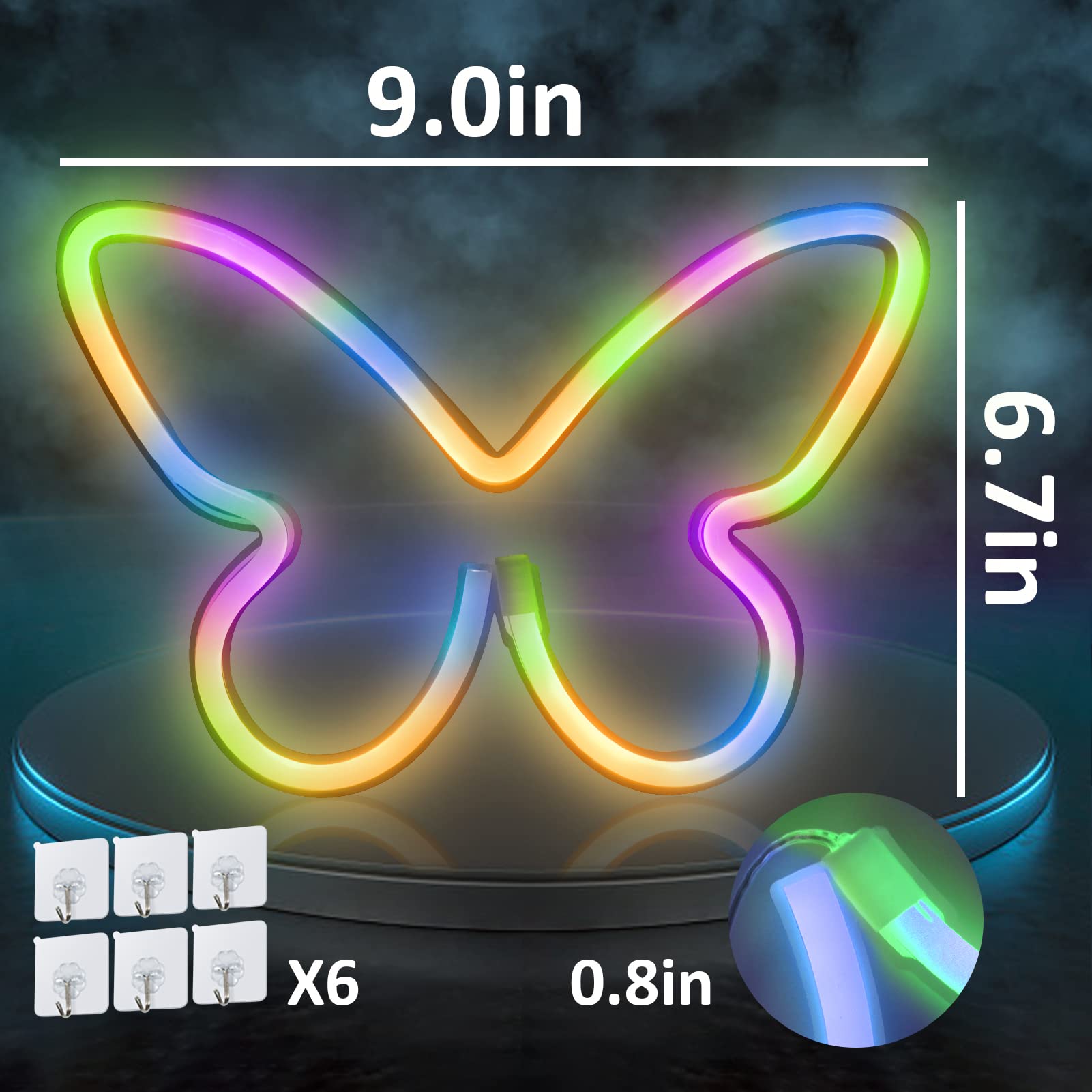 BRIGHTDECK Neon Signs - 3 Pcs Butterfly LED Wall Decor, USB/3-AA Battery Powered, 5 inches, Pink/Blue/Colourful