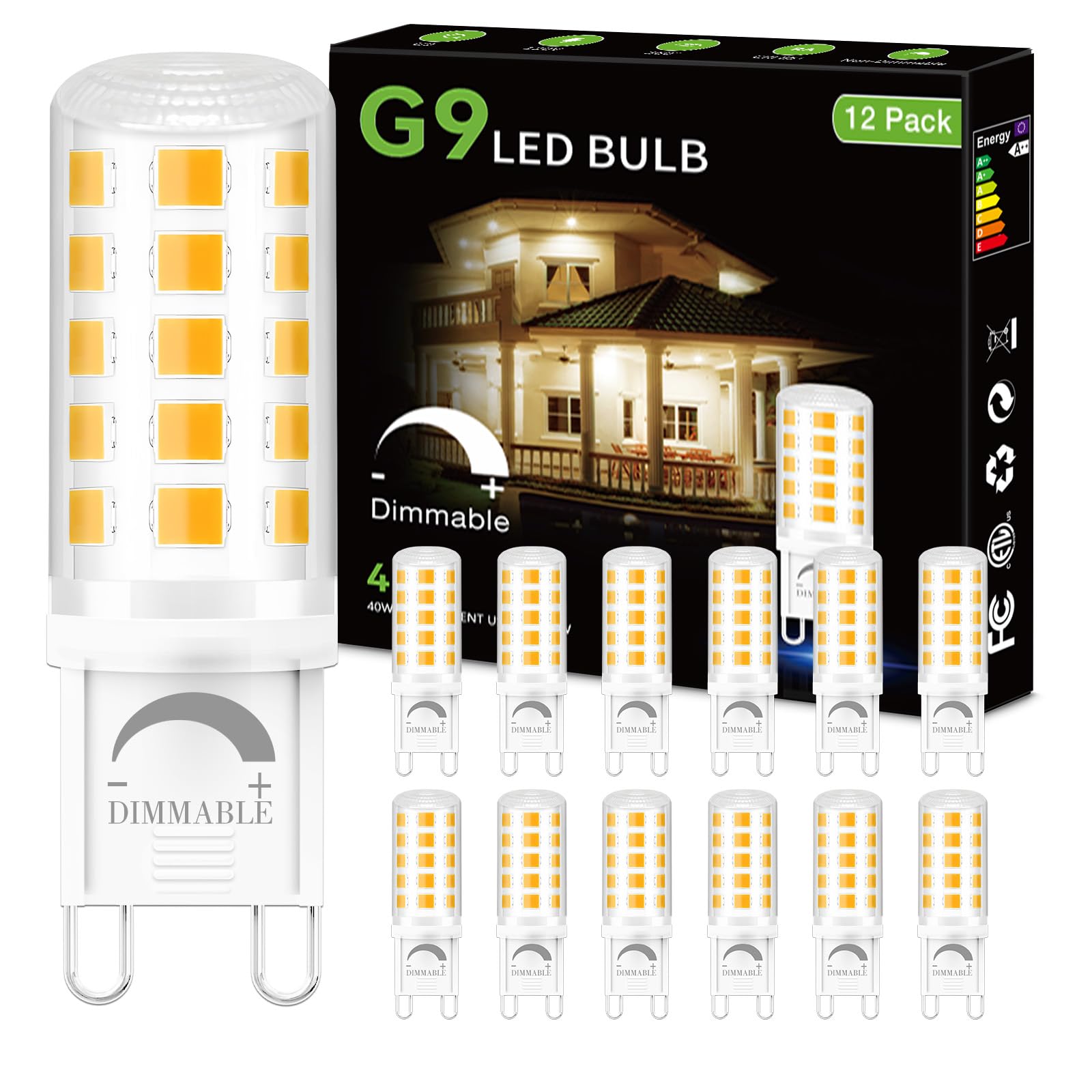 DAYBETTER G9 LED Bulb 4W (40W Equivalent) 3000K Soft White, 12 Pack, Plastic, Model QGSDB