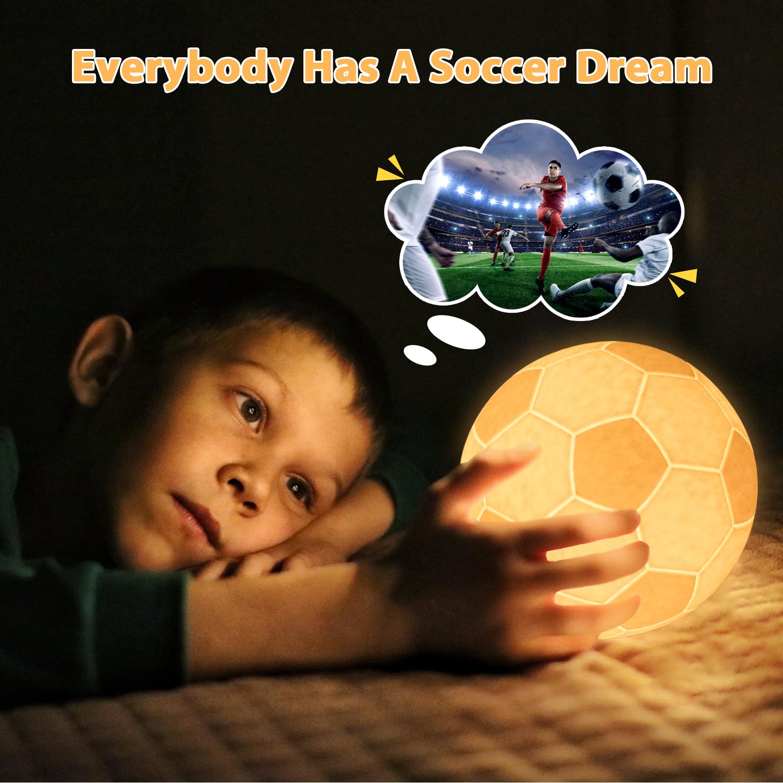 Balkwan Soccer Night Light, 16 Colors Dimmable Moon Lamp For Kids, 4.7In Remote Control Decor