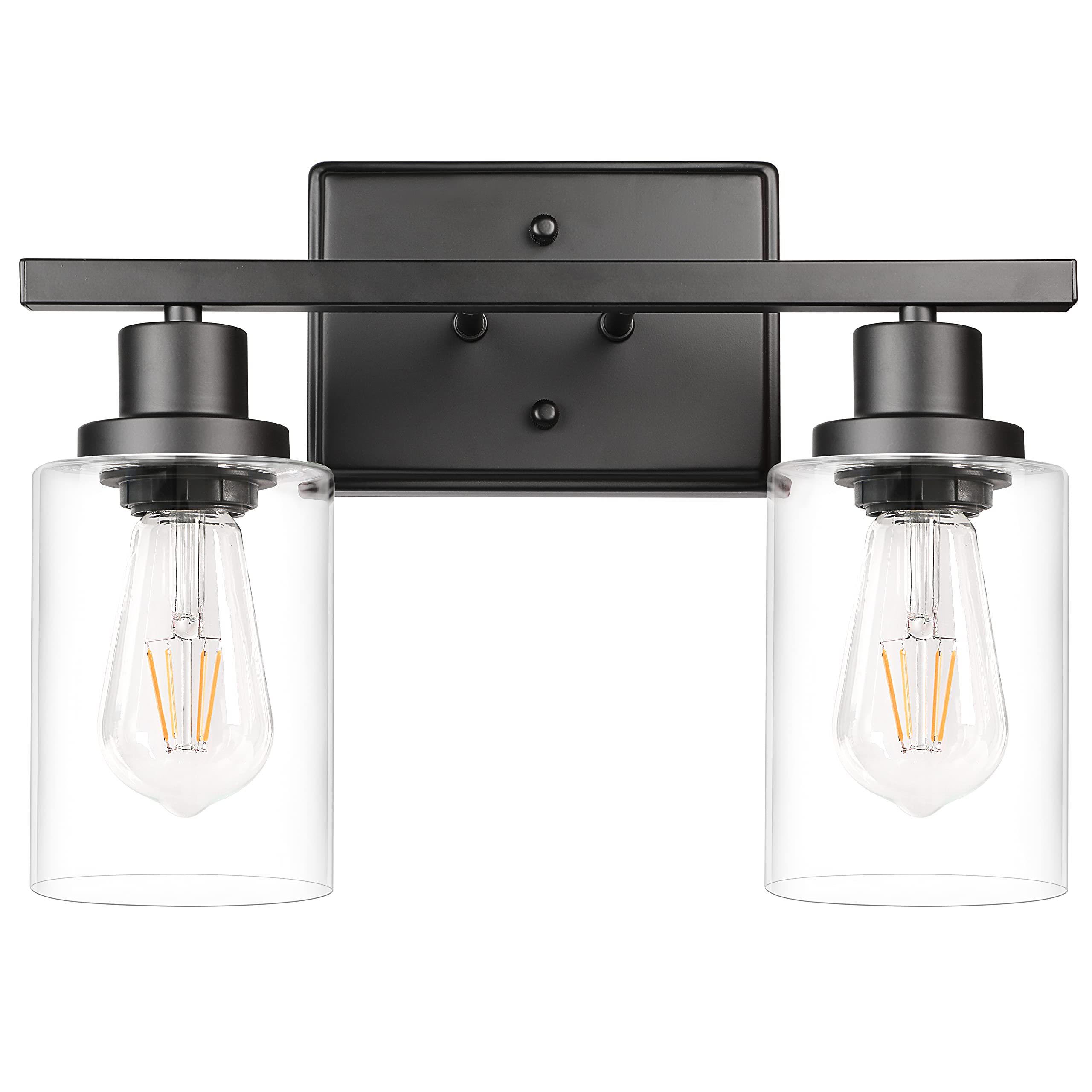 Ascher 2-Light Wall Sconces, Modern Vanity Light Fixture Black Finish, Wall Light With Clear Glass Shade For Mirror Hallway Bedr