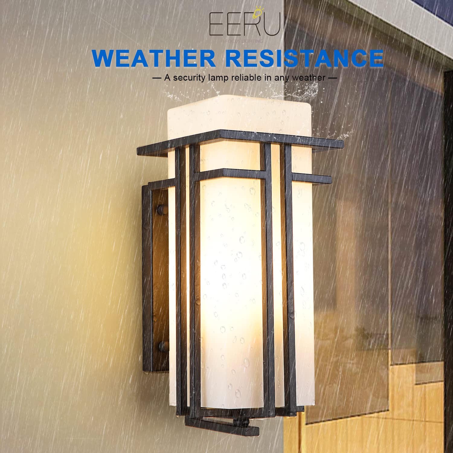 EERU Outdoor Wall Lantern - Waterproof Metal Fixture, 15.35" H x 6.7" W, Black, Frosted Glass - Ideal for Entryways, Yards, and Por