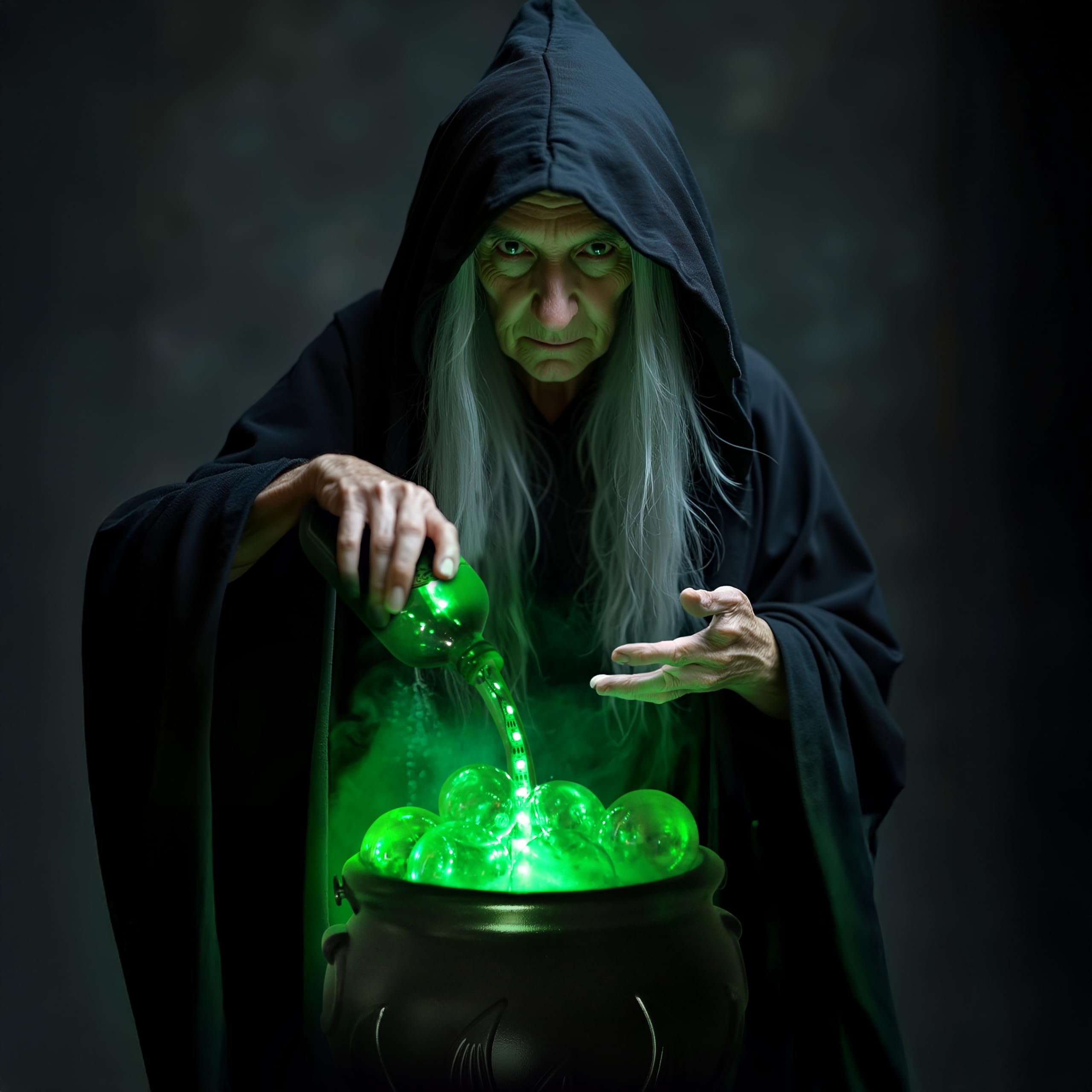 JEGERMIG LED Color Changing Cauldron Light with Floating Potion Bottles - Spooky Home Decoration - Black