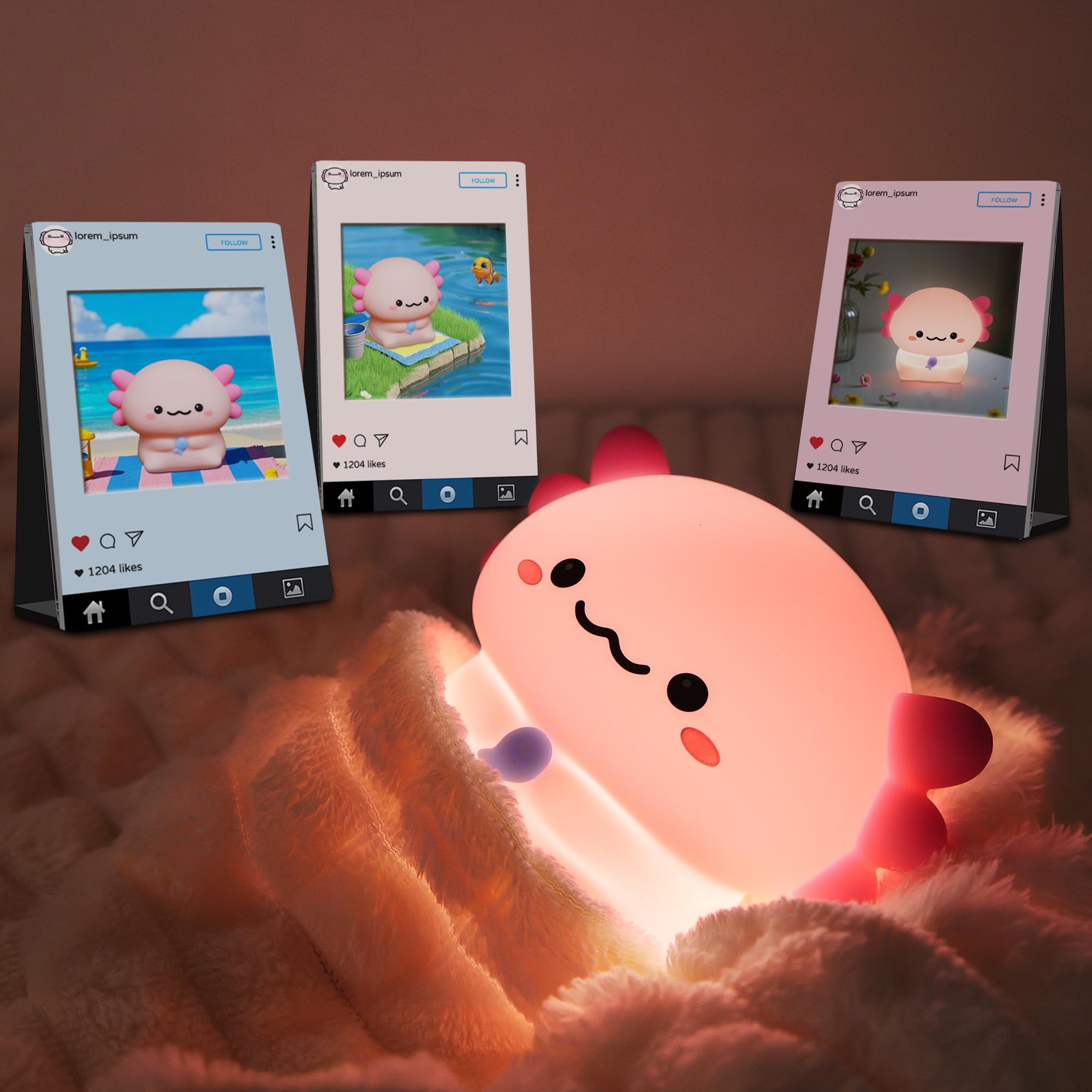 YuanDian Axolotl Night Light, Gift for Children and Babies, Decorate Kids Bedroom with Cute Silicone Axolotl Nightlights, Chris