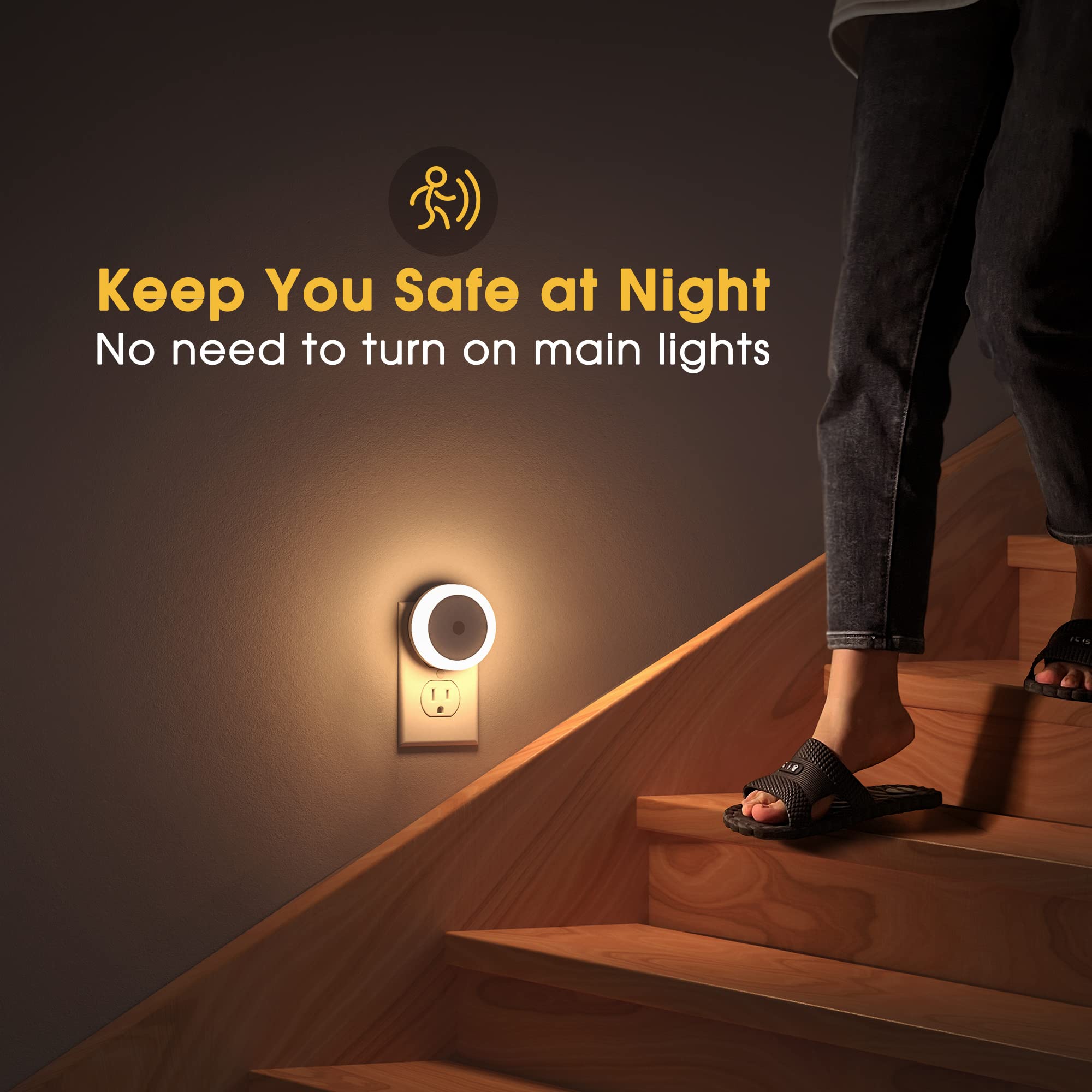 Briignite LED Night Lights, 4 Pack Warm White, Plug-in with Light Sensors, Model NL00102, Ideal for Kids Room, Bathroom, Hallway