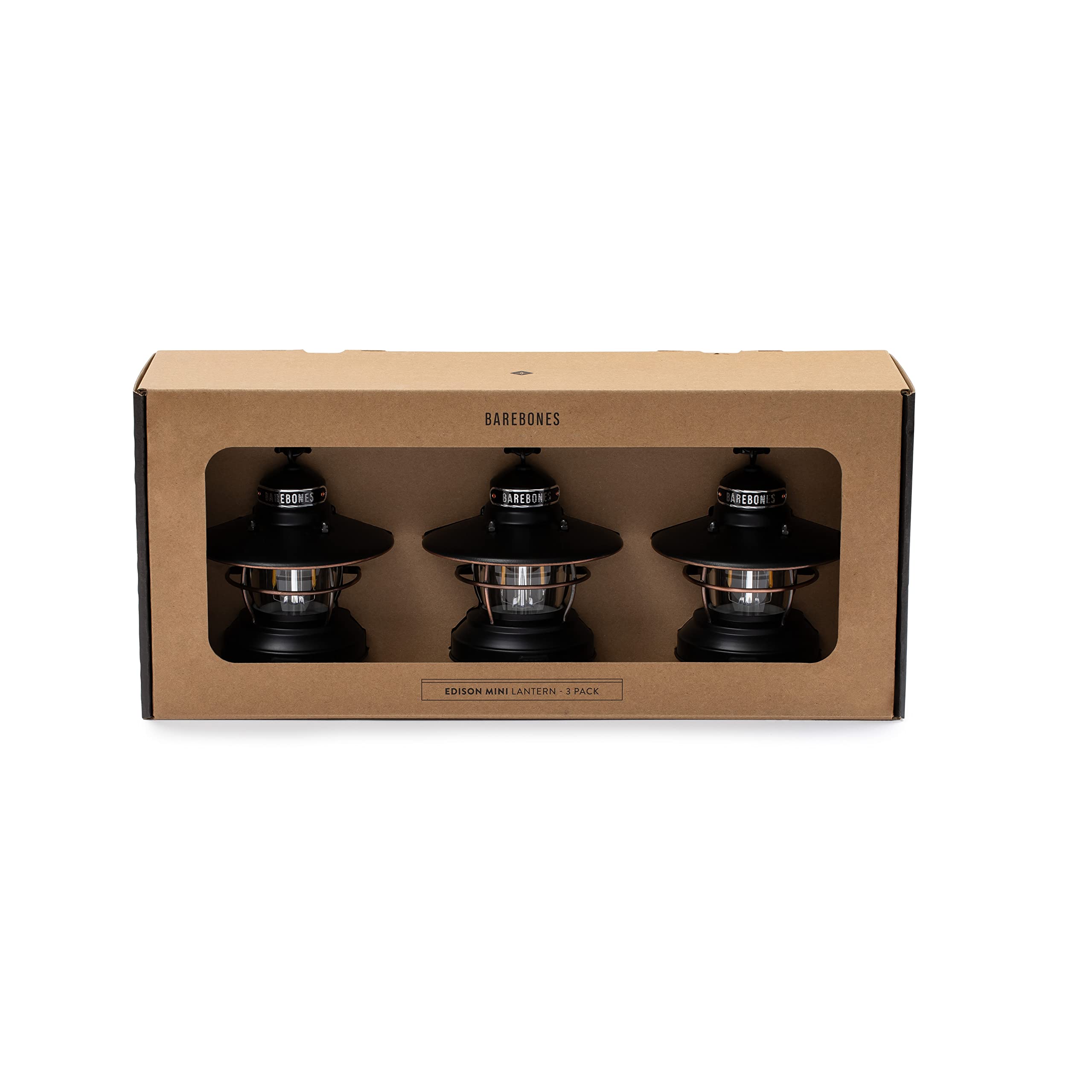 Barebones Edison Mini Lantern - 3 Packs Antique Bronze, Vintage Led Camping Lantern With Adjustable Brightness - Compact Weather