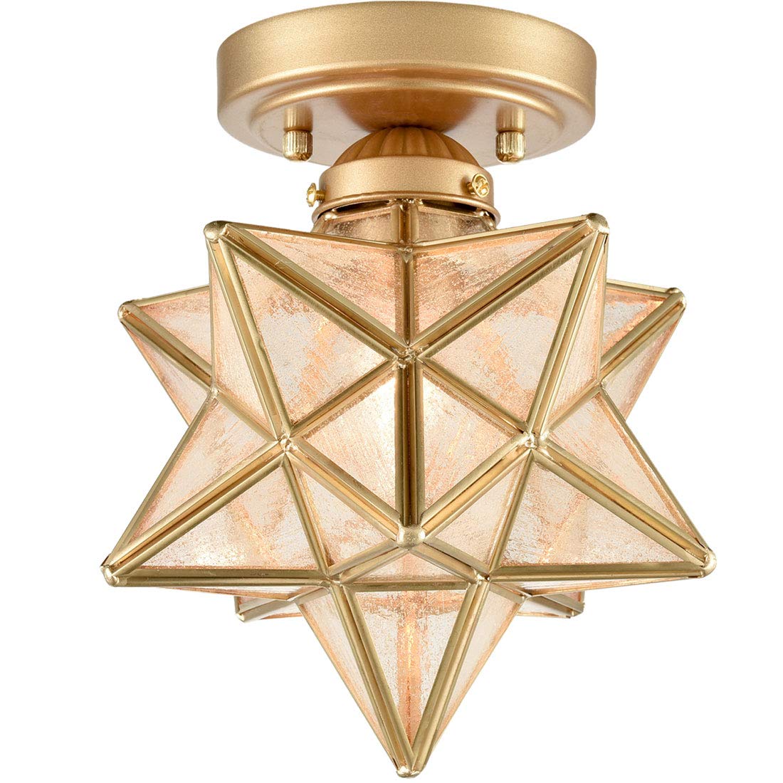 Brass Modern Moravian Star Ceiling Light Semi-Flush Mount with 8 Inch Seeded Glass