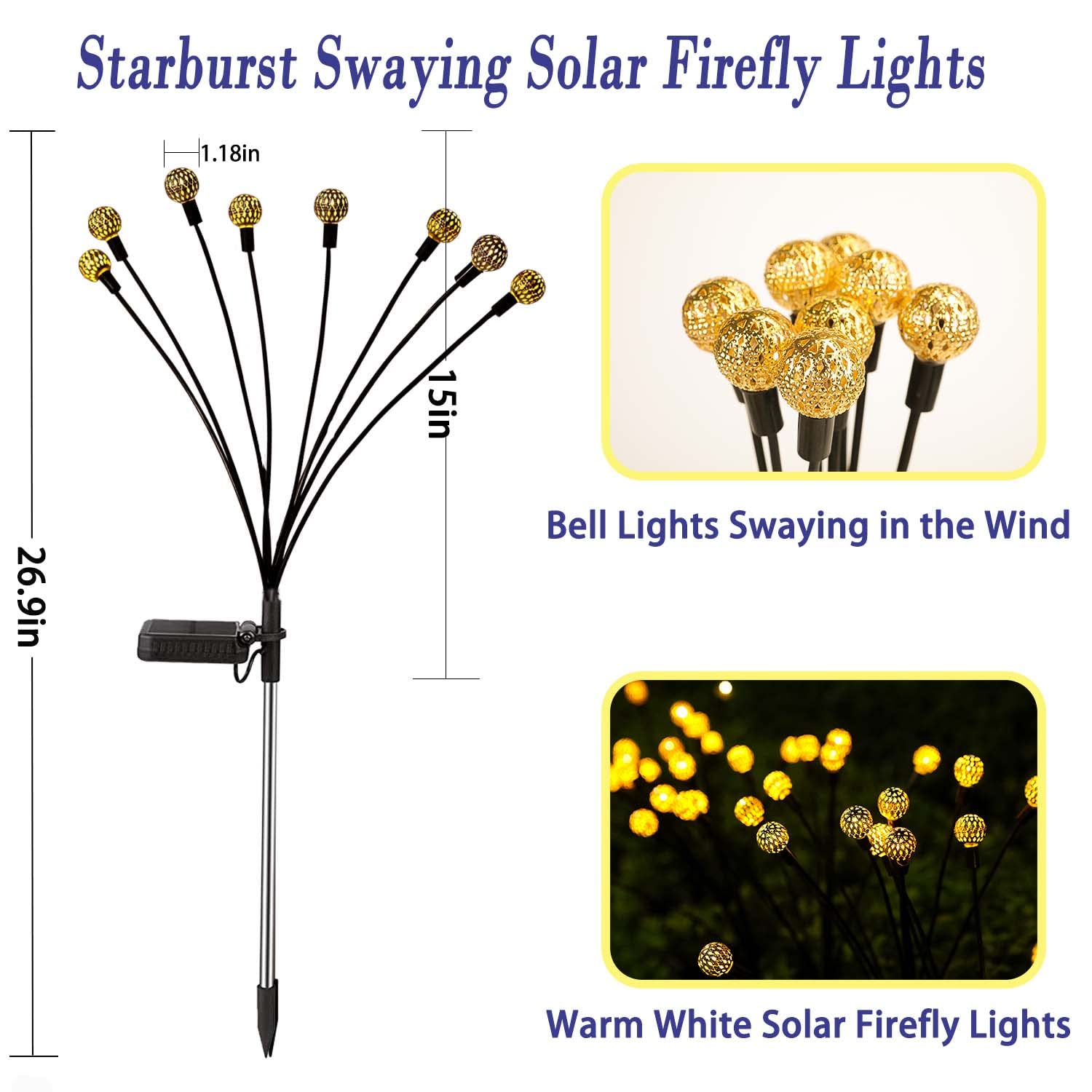 Zfnn Solar Garden Lights - 20 Leds Starburst Firefly Lights, Waterproof 2 Pack For Outdoor Decor