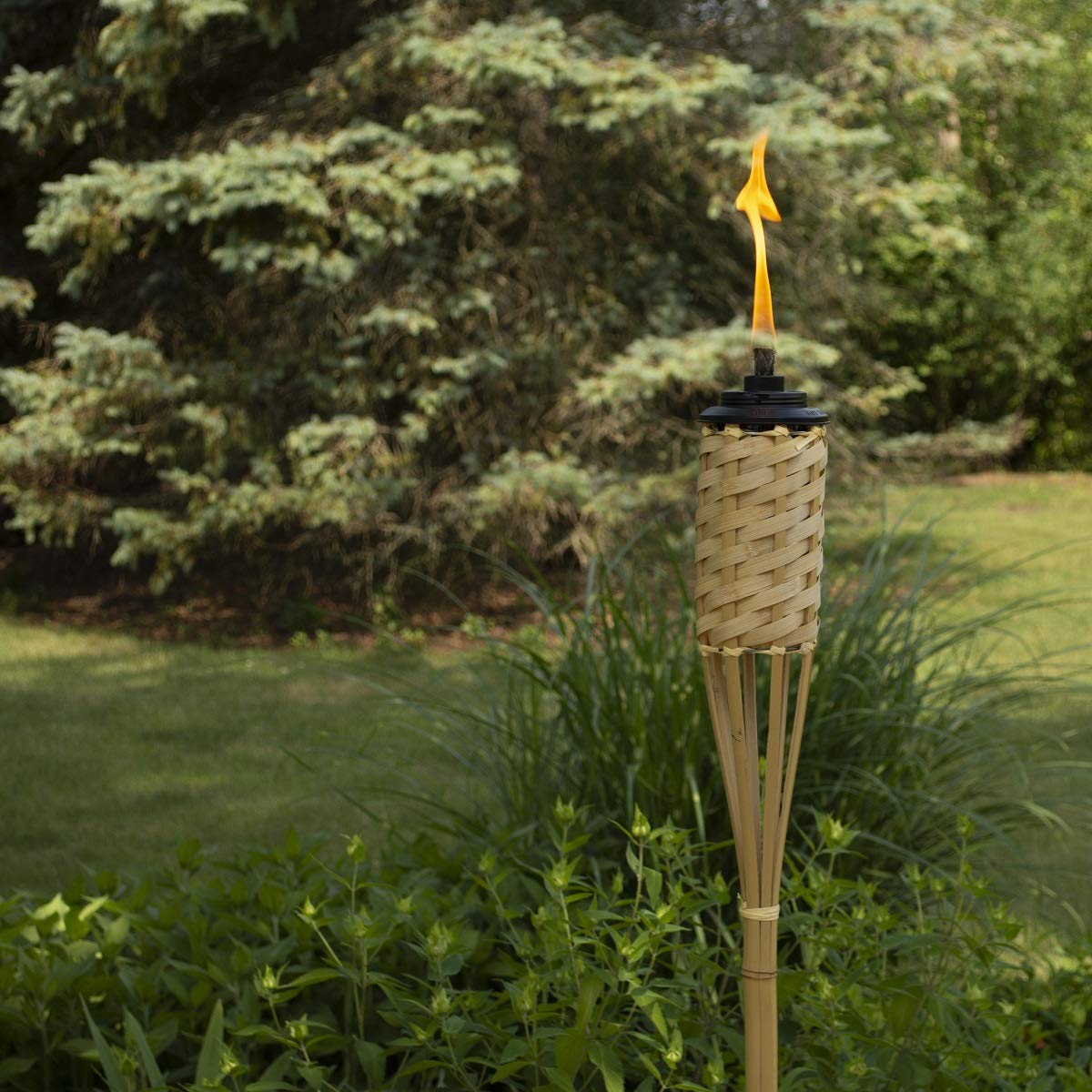 TIKI Bamboo Tiki Torches 12-Pack, Weather-Resistant, 57-Inch, Natural, Model 1120116, Easy-Pour Canister for Outdoor Décor