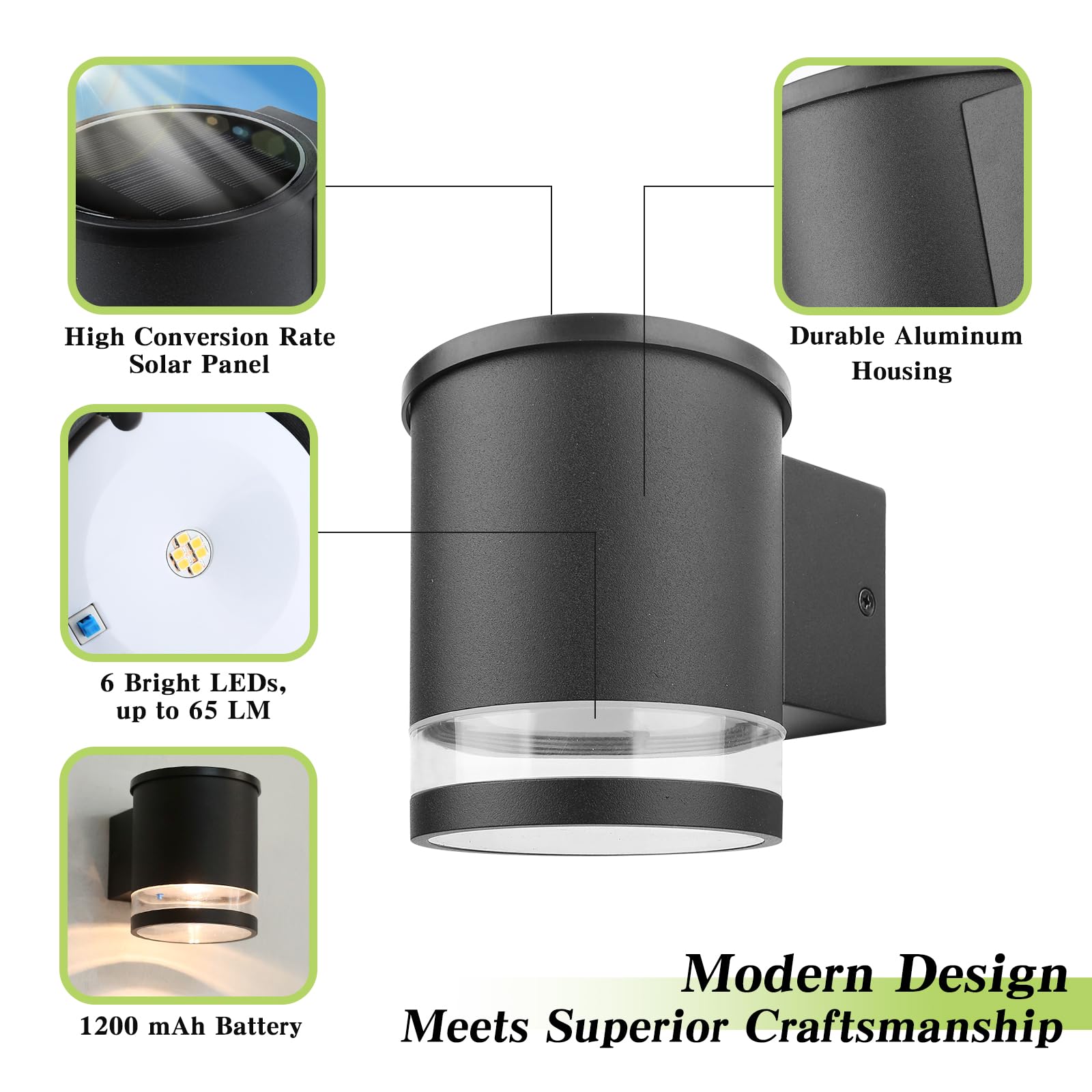 Hfvlite Solar Wall Light Outdoor Aluminum Dusk To Dawn Solar Powered Light Ip54 Waterproof Led Fence Light Outside Lantern Fixture For Patio Garden Garage Yard Front Door, Warm White, 1-Pack