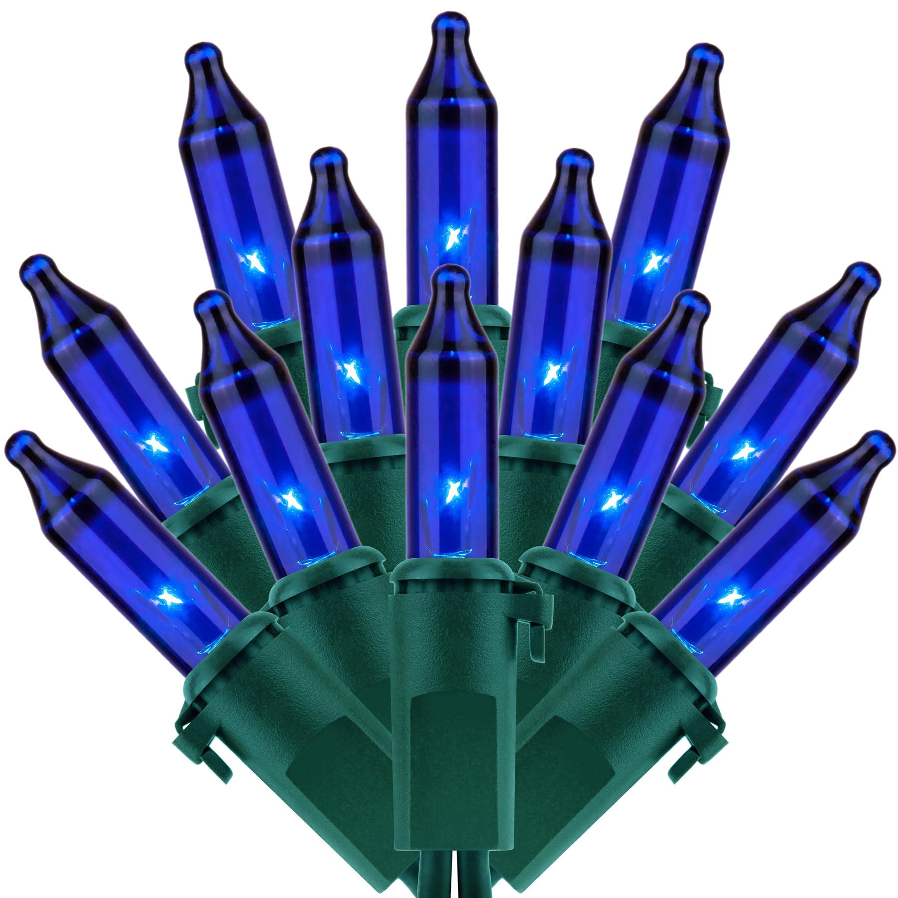 SWEET SHINE Blue Christmas Lights, 200 Count (2 Strands of 100 Count), 33 ft Green Wire, UL Listed, Copper Wire & Glass Bulbs