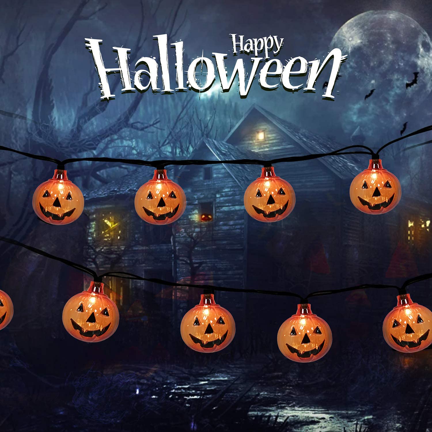 Pallerina 8.5FT Pumpkin String Lights with 14 Lights Bulbs, Halloween String Lights for Outdoor Pumpkin Decorations, Halloween Pumpkin Light for Haunted House, Carnival, Masquerade Decor