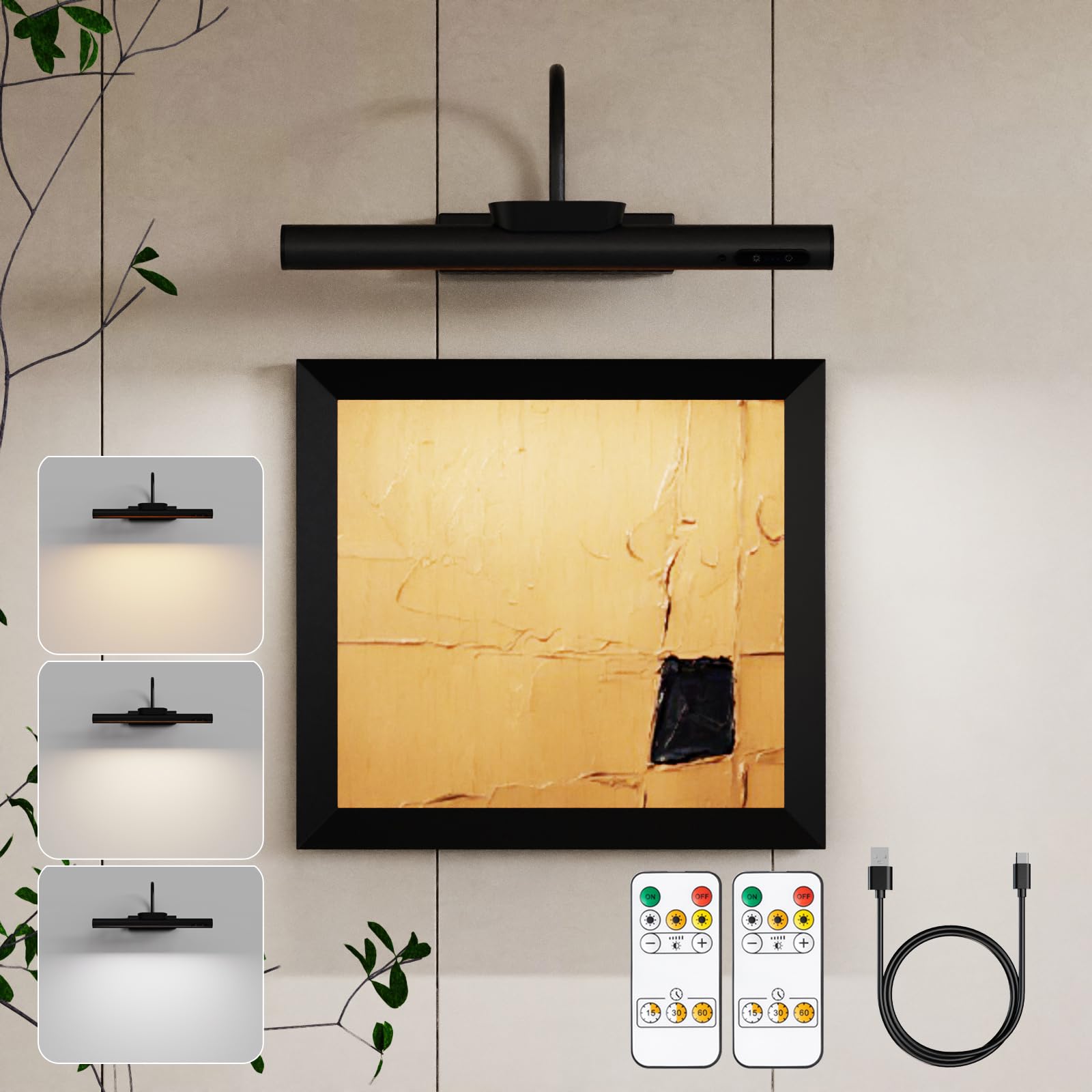 EAYOYAE 13.8inch Battery Operated Wireless Picture Light,Remote Control Painting Display Lights, Rechargeable Wall Lights with T