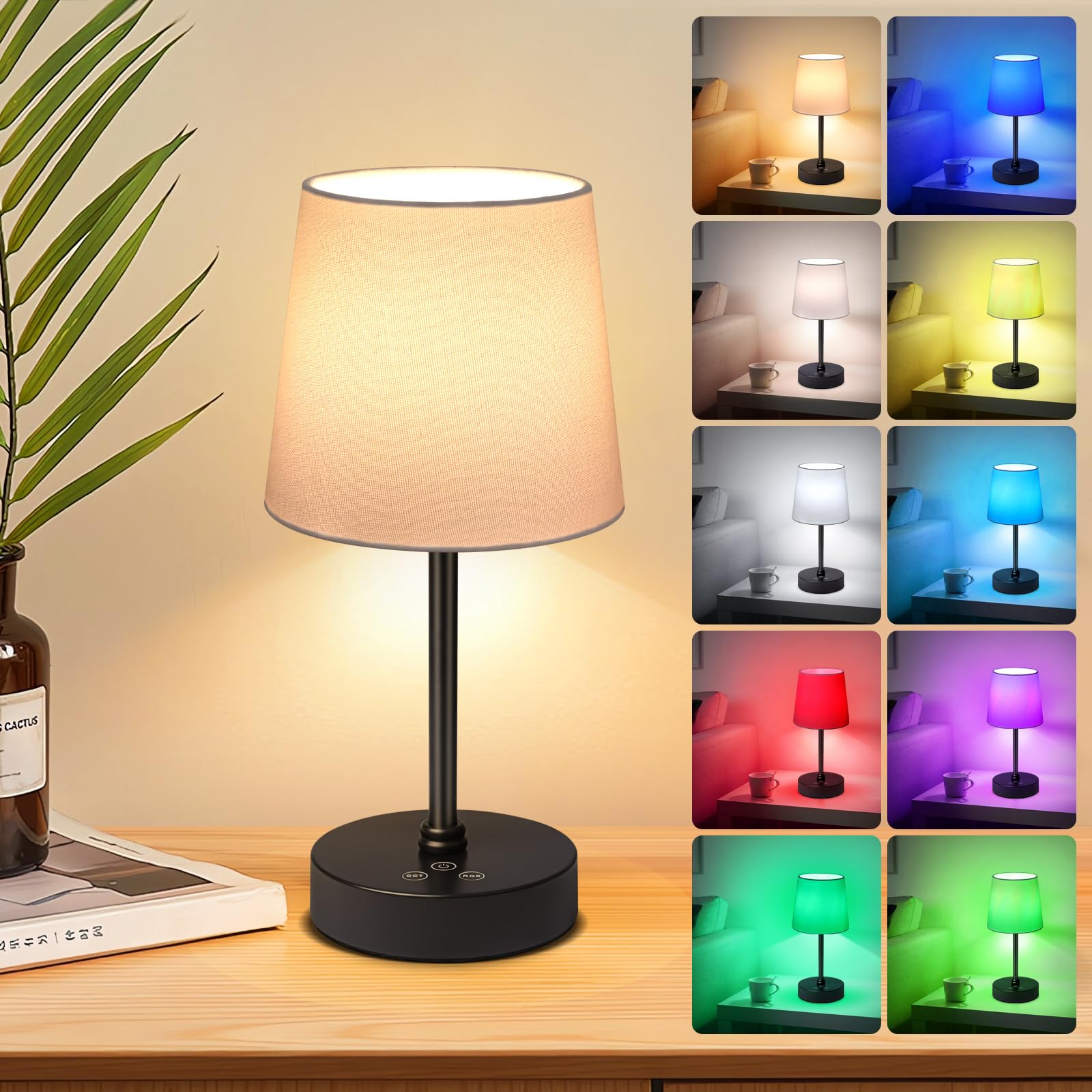 Wowag Cordless Table Lamp,5000mAh Rechargeable Battery Operated Desk Lamp,3Colors & 7 RGB Stepless Dimmable, Portable Small Touc