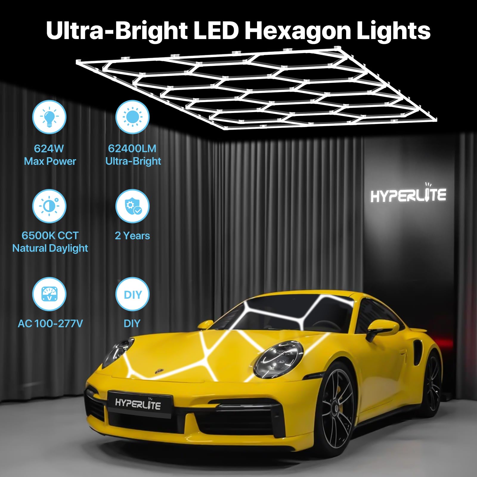 Hyperlite Gen 2 Hexagon Led Lights: 624W 62400Lm 15 Grids Diy Hexagon Led Lights, 6500K Ultra Bright, Easy Install, Durable Desi