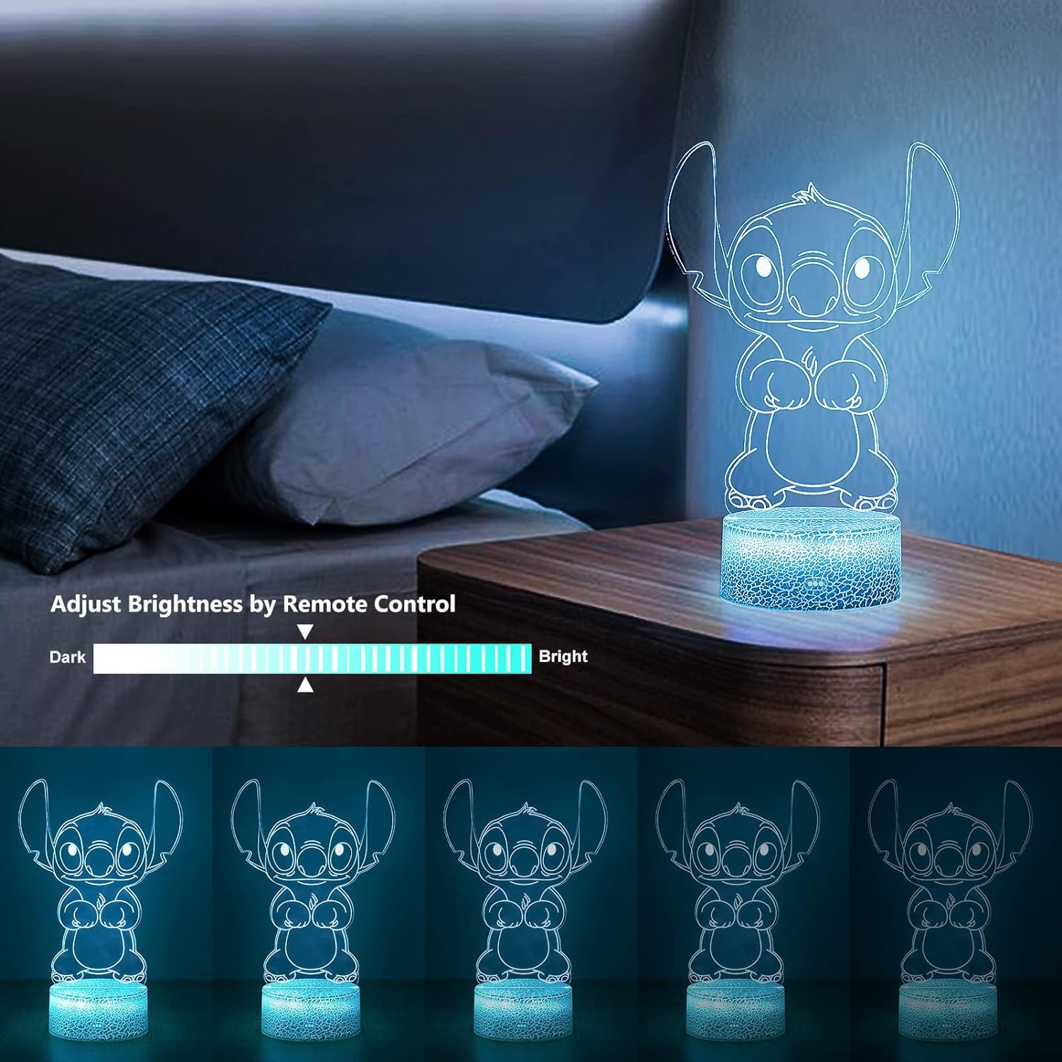Hoofun 3D Illusion Stitch Night Light with Remote Control - Perfect for Girls Room Decor, Birthday and Christmas Gifts