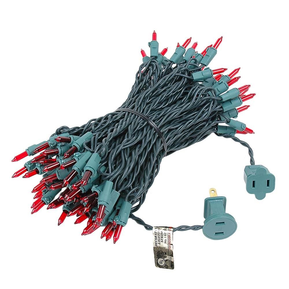 Novelty Lights 100 Light Red Christmas Mini String Light Set, Green Wire, Indoor/Outdoor Ul Listed, 50' Long