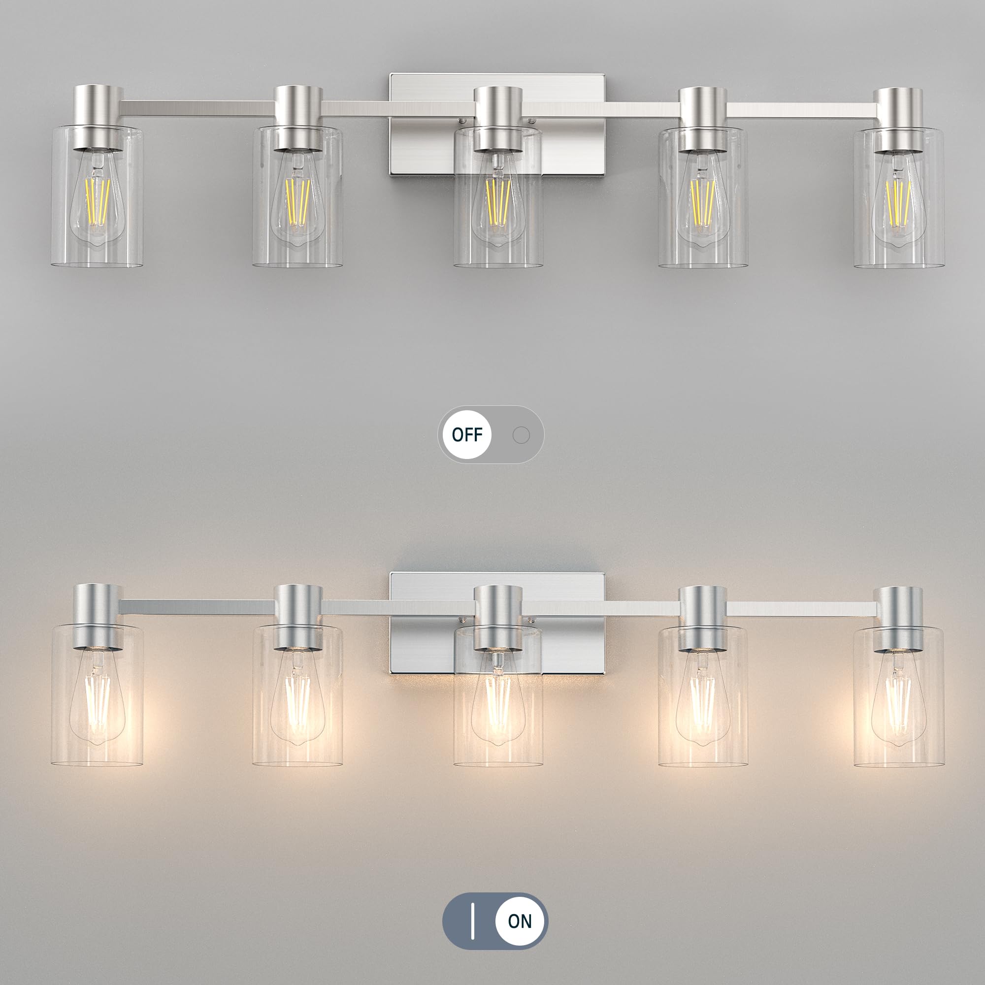 Esfos 5-Light Modern Vanity Light Fixtures Over Mirror, Brushed Nickel Bathroom Light Fixtures, Vanity Lights, Wall Sconce With