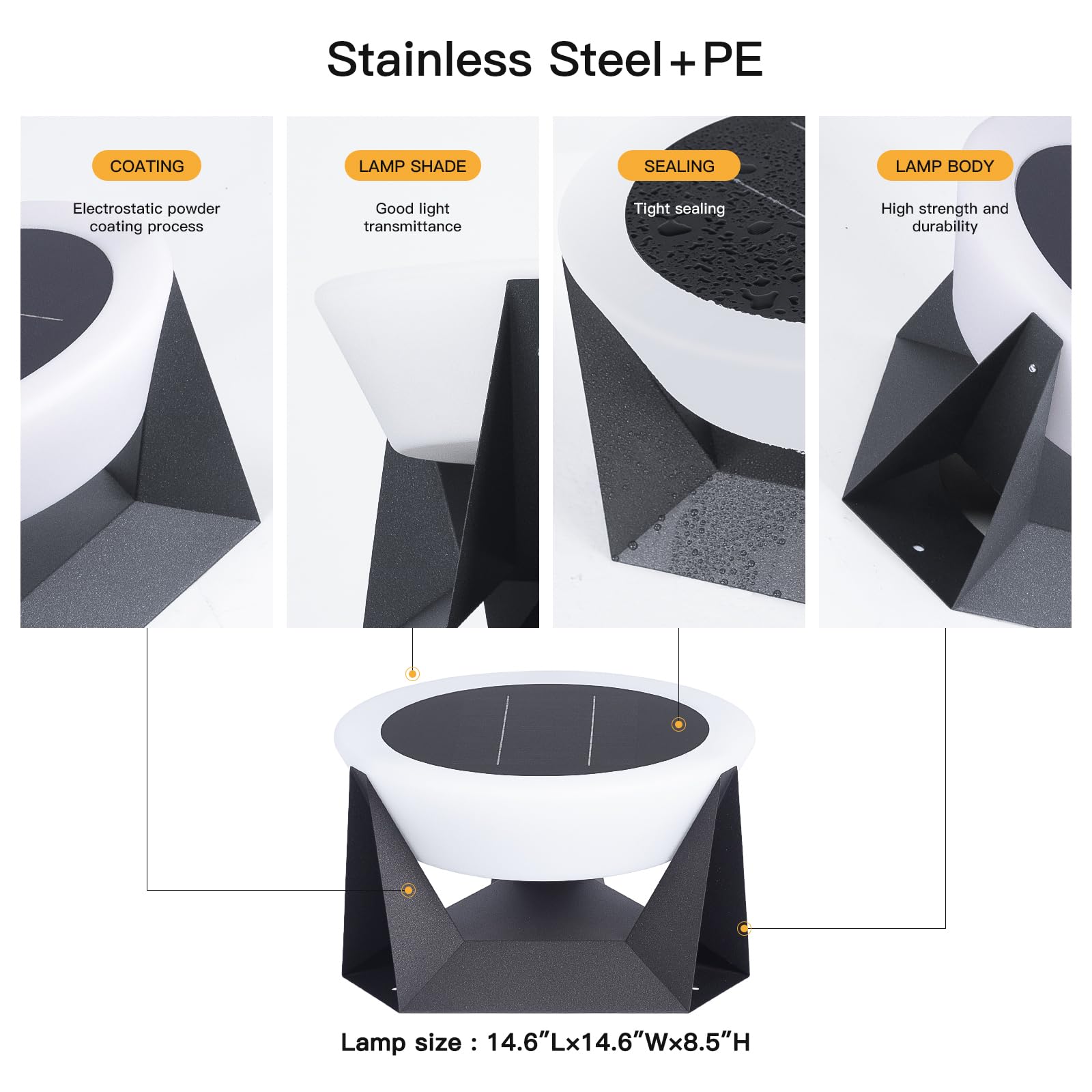 Mvbt Solar Post Light, 15'' Outdoor Column Pillar Lamp Ip54 Waterproof Modern 3000K Led Lantern Large Landscape Lighting Fixture