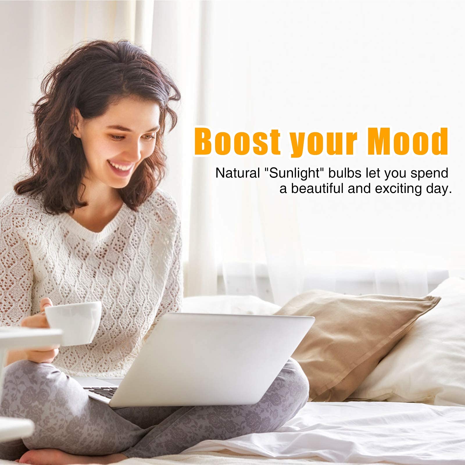 Full Spectrum Light Bulb, 6000K Natural Sunlight Bulbs, 9W 60W Equivalent Led Light Bulb, Natural Light Bulbs A19, E26/E27 Led Light Bulbs For Home, 3 Pack